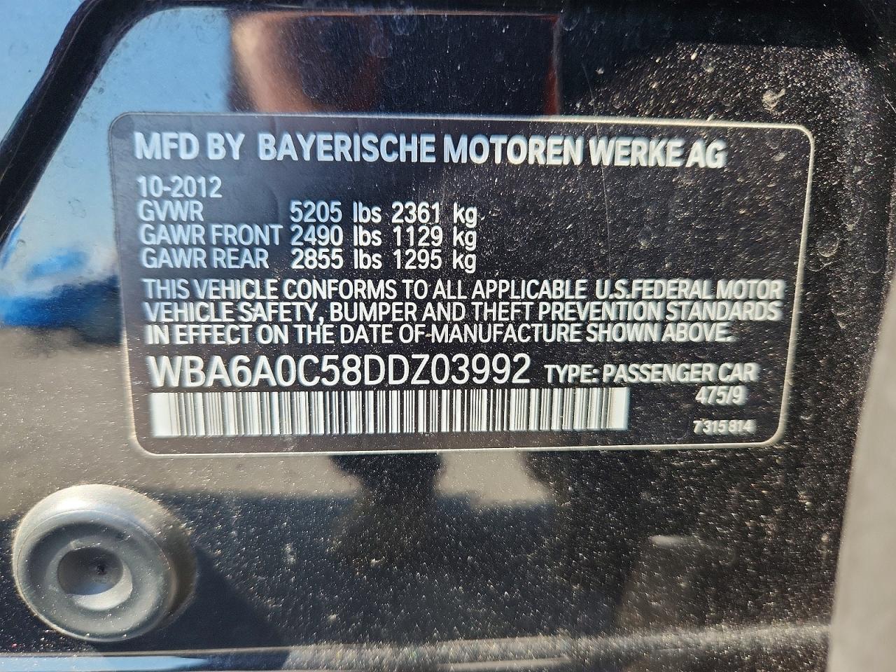 2013 Bmw 640 I Черный vin: WBA6A0C58DDZ03992
