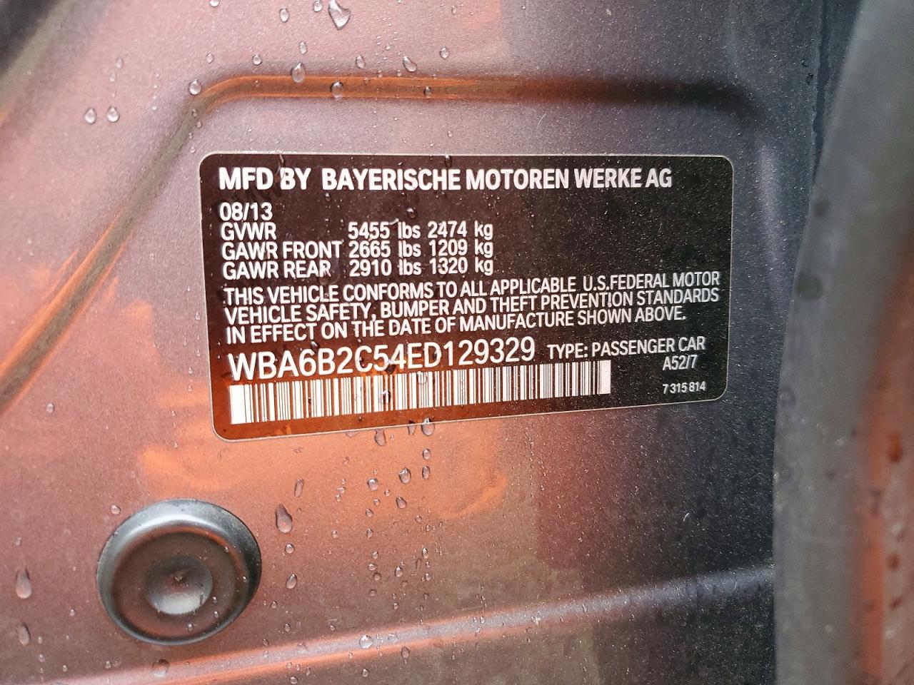 2014 Bmw 650 I Gran Coupe Gray vin: WBA6B2C54ED129329