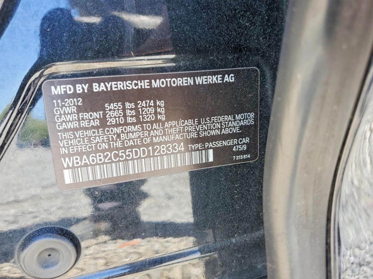 2013 Bmw 650 I Black vin: WBA6B2C55DD128334