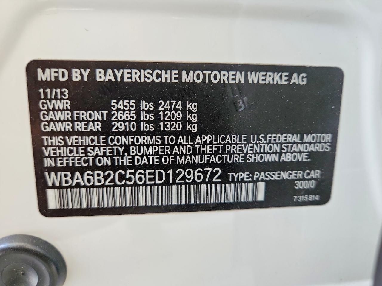 2014 Bmw 650 I Gran Coupe White vin: WBA6B2C56ED129672