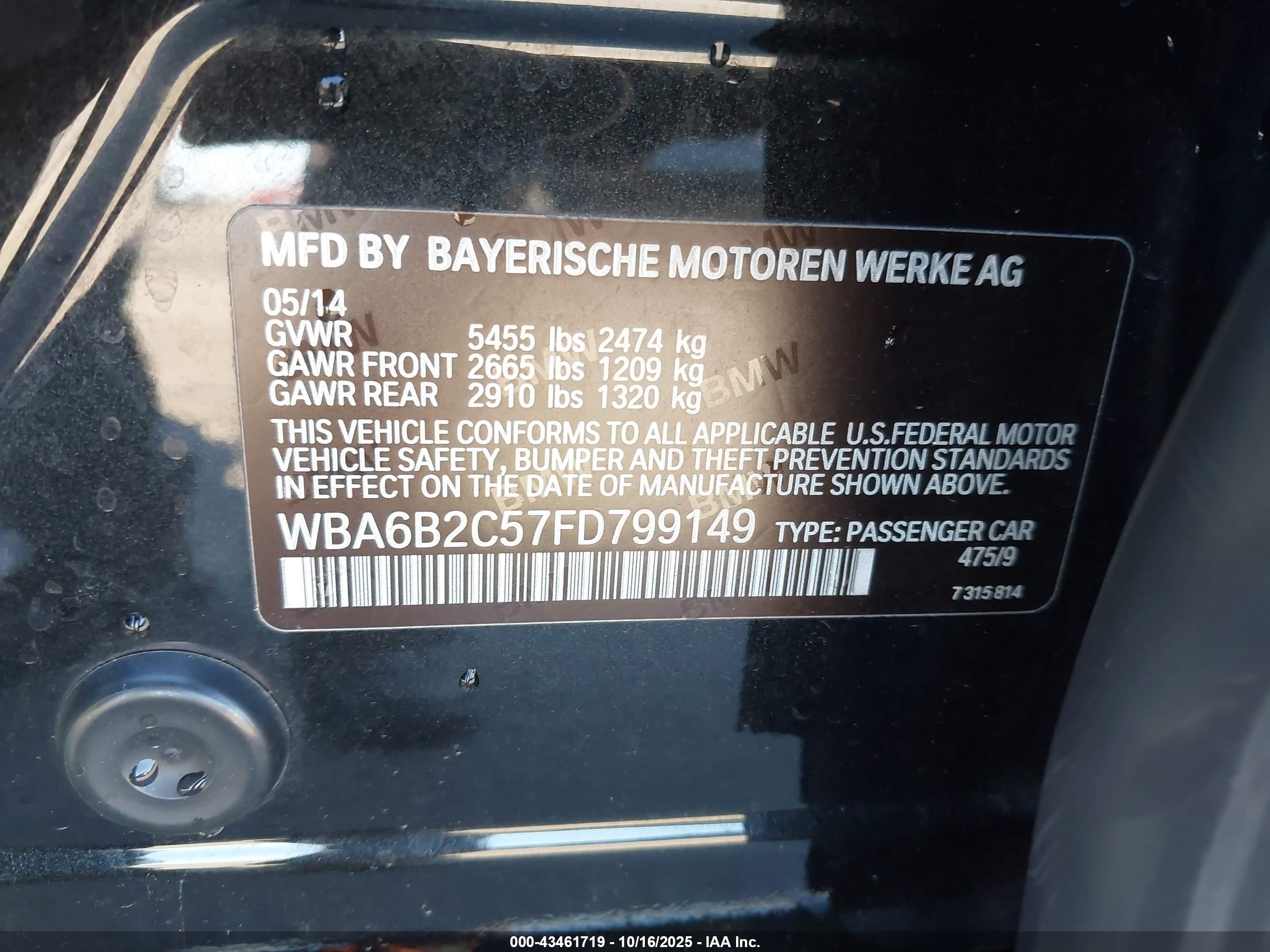 2015 Bmw 650i Gran Coupe   Black vin: WBA6B2C57FD799149