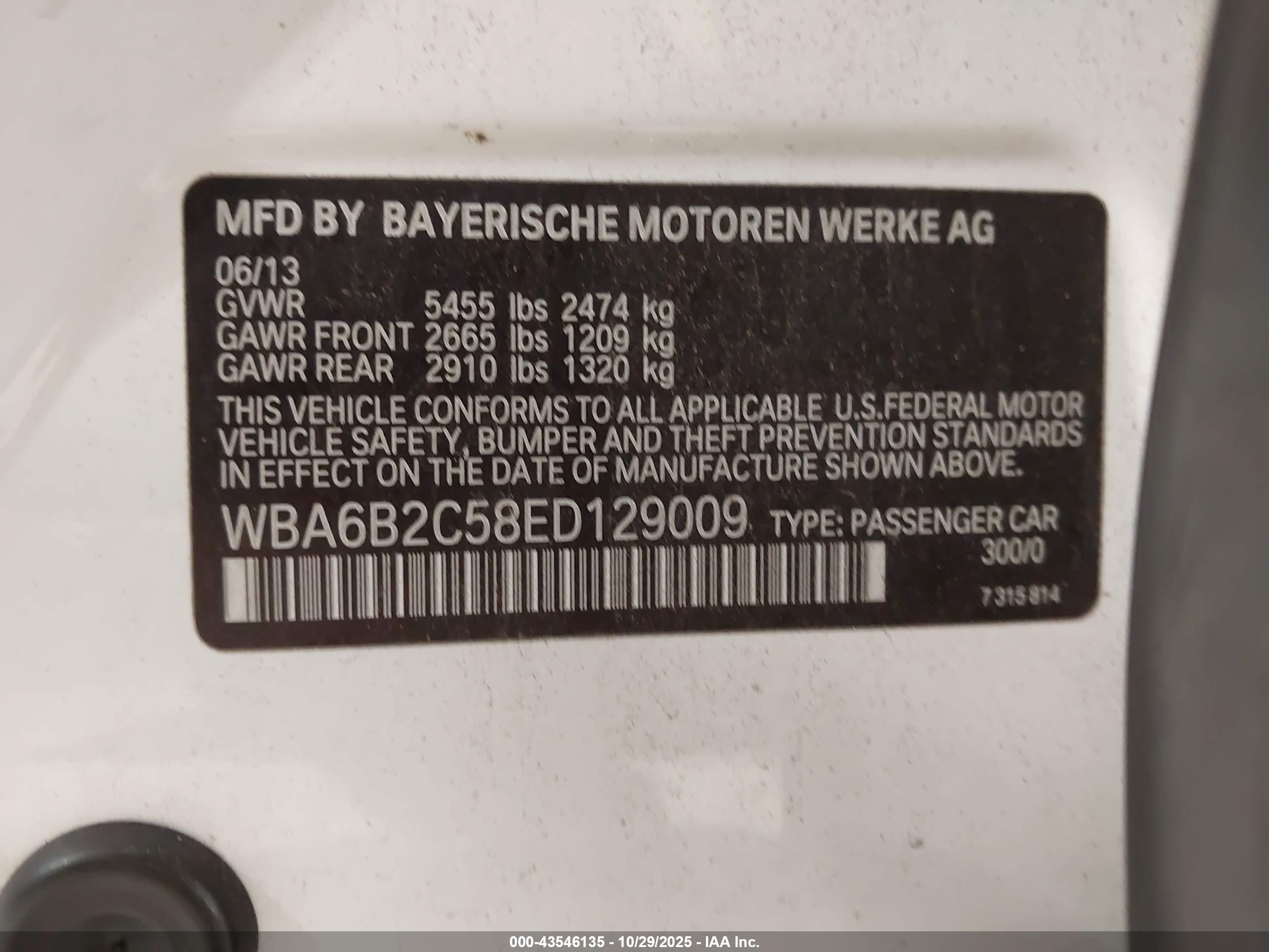 2014 Bmw 650i Gran Coupe White vin: WBA6B2C58ED129009