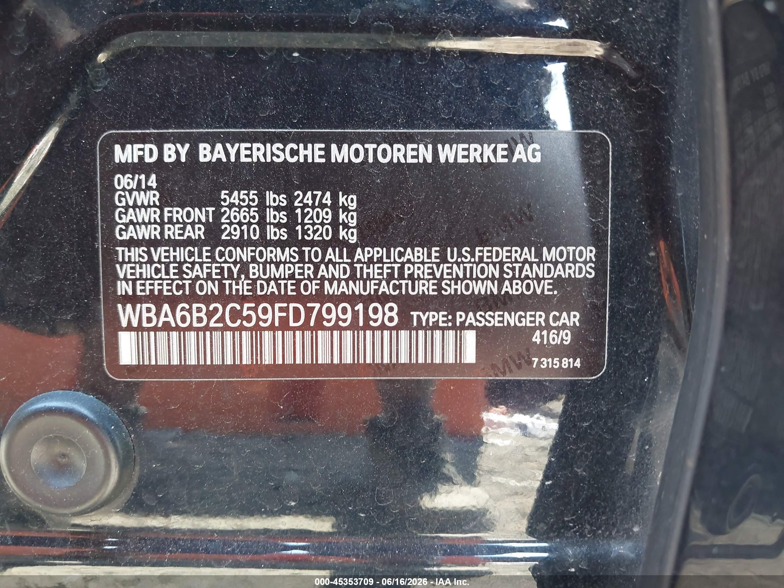 2015 Bmw 650i Gran Coupe   Blue vin: WBA6B2C59FD799198