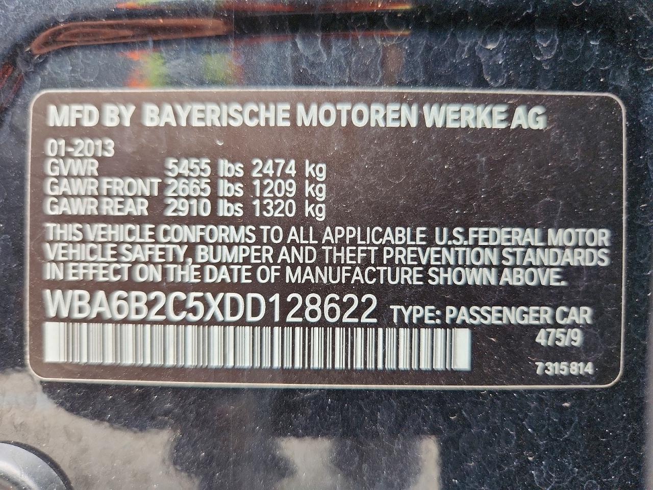 2013 Bmw 650 I Black vin: WBA6B2C5XDD128622