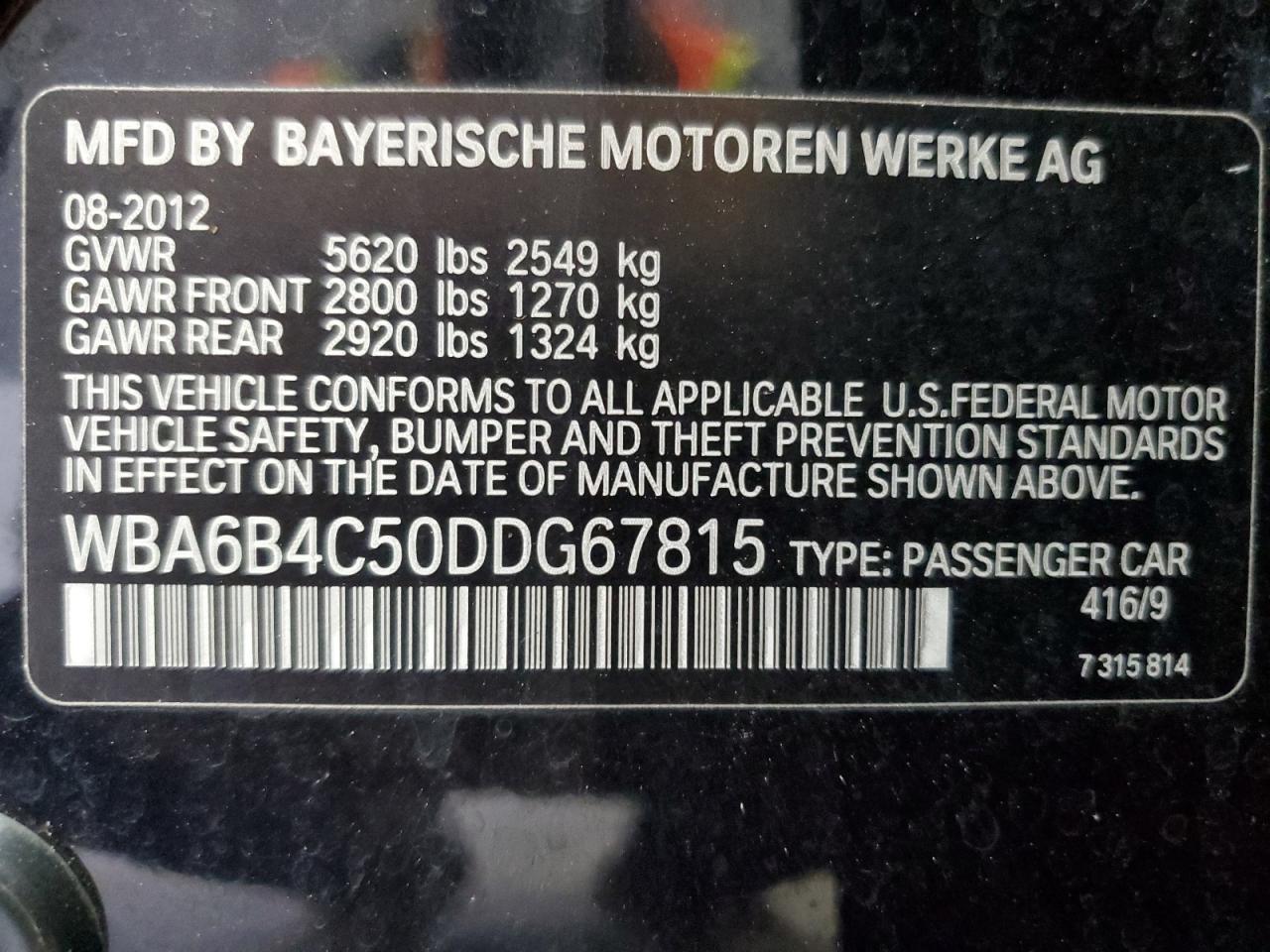 2013 Bmw 650 Xi Blue vin: WBA6B4C50DDG67815