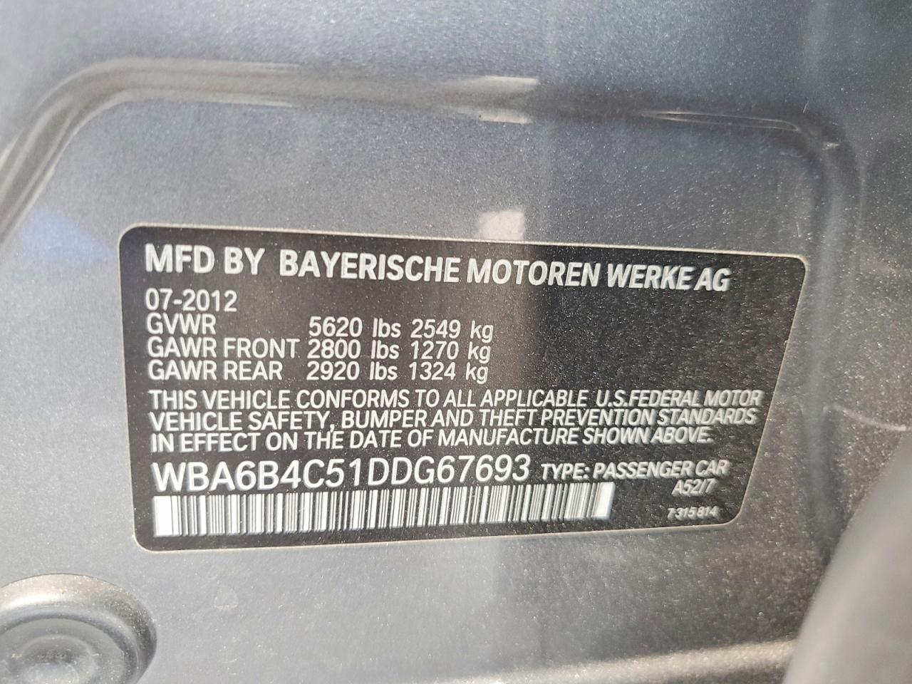 2013 Bmw 650 Xi Gray vin: WBA6B4C51DDG67693