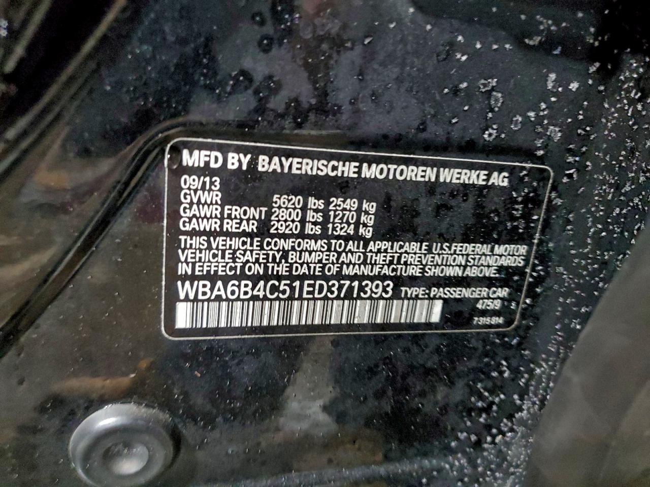 2014 Bmw 650 Xi Gran Coupe Black vin: WBA6B4C51ED371393