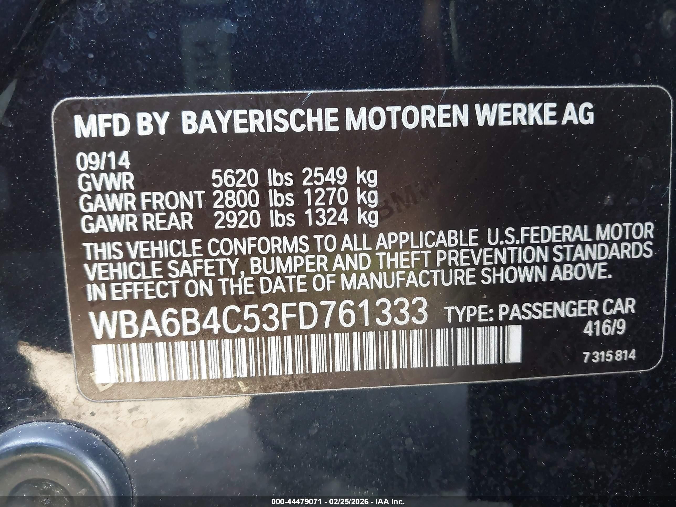 2015 Bmw 650i Gran Coupe Xdrive Blue vin: WBA6B4C53FD761333