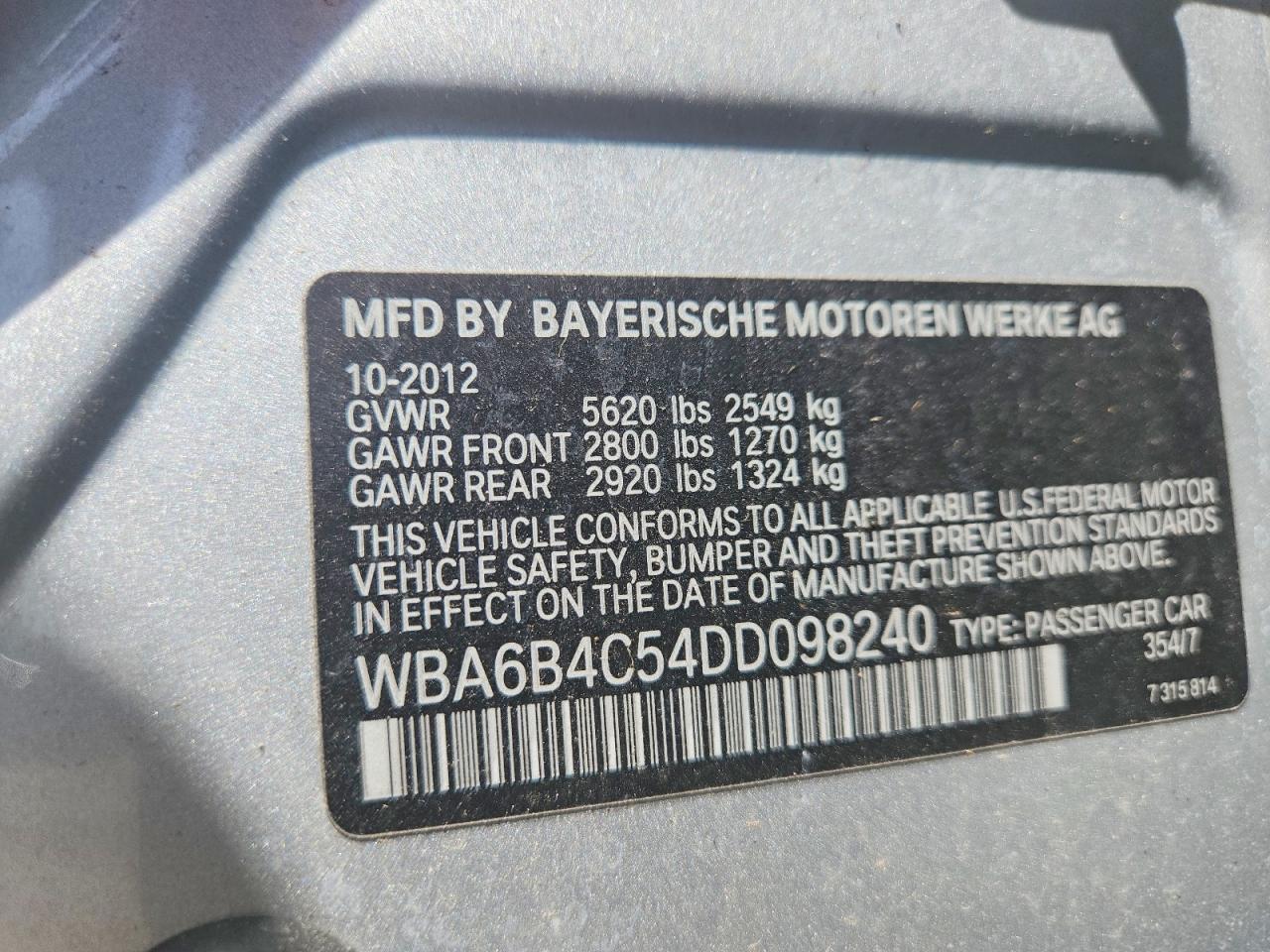 2013 Bmw 650 Xi Silver vin: WBA6B4C54DD098240