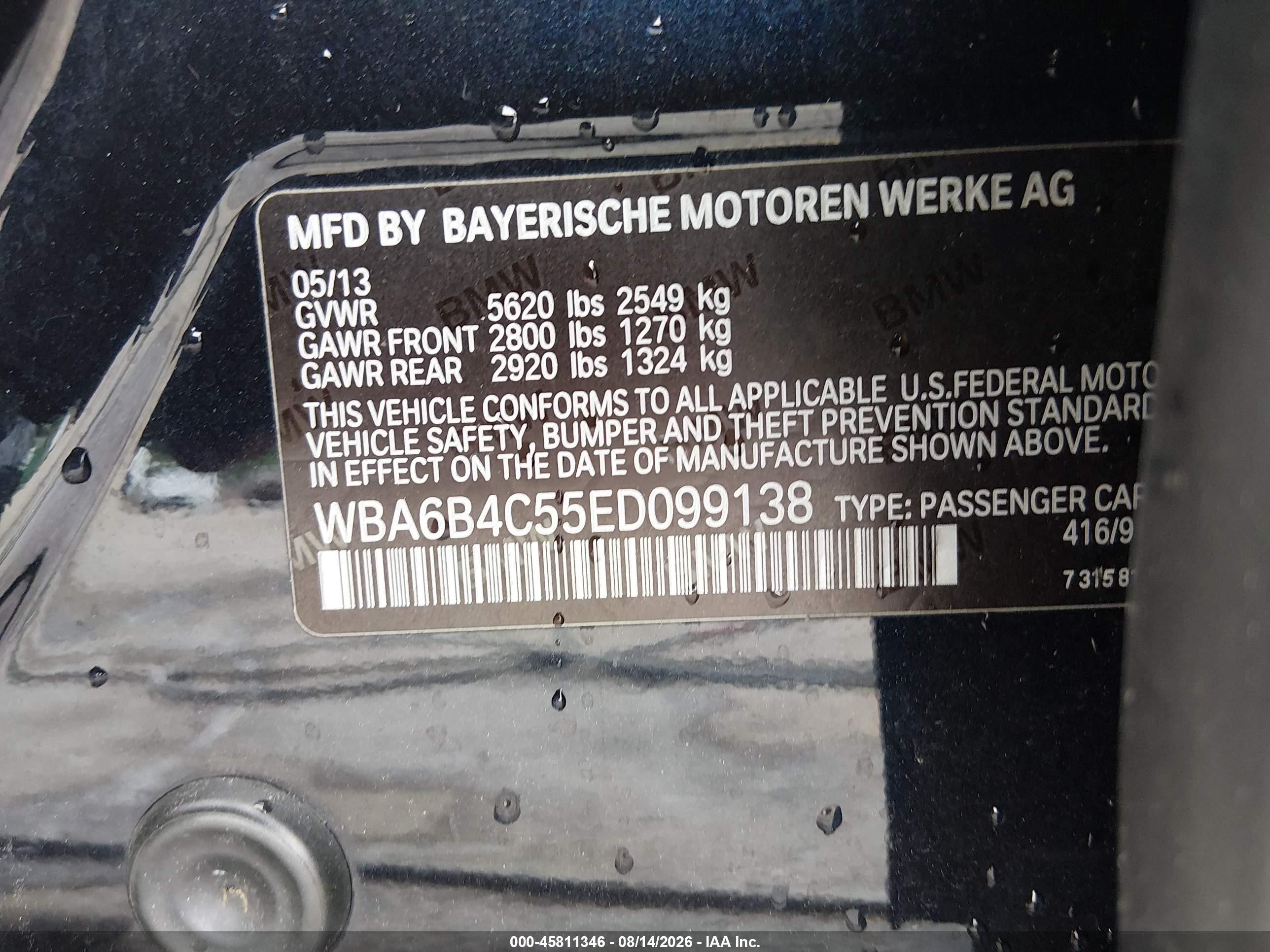 2014 Bmw 650i Gran Coupe Xdrive Black vin: WBA6B4C55ED099138