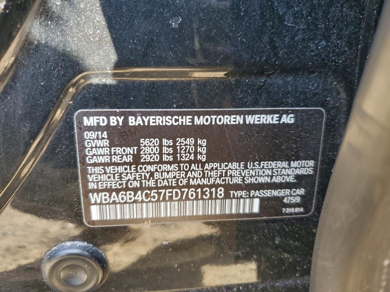 2015 Bmw 650 Xi Gran Coupe Black vin: WBA6B4C57FD761318