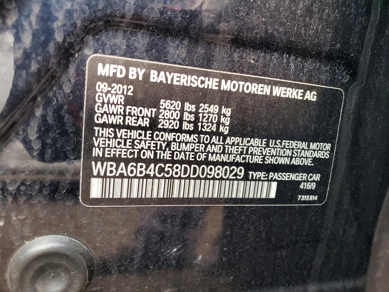 2013 Bmw 650 Xi Синий vin: WBA6B4C58DD098029