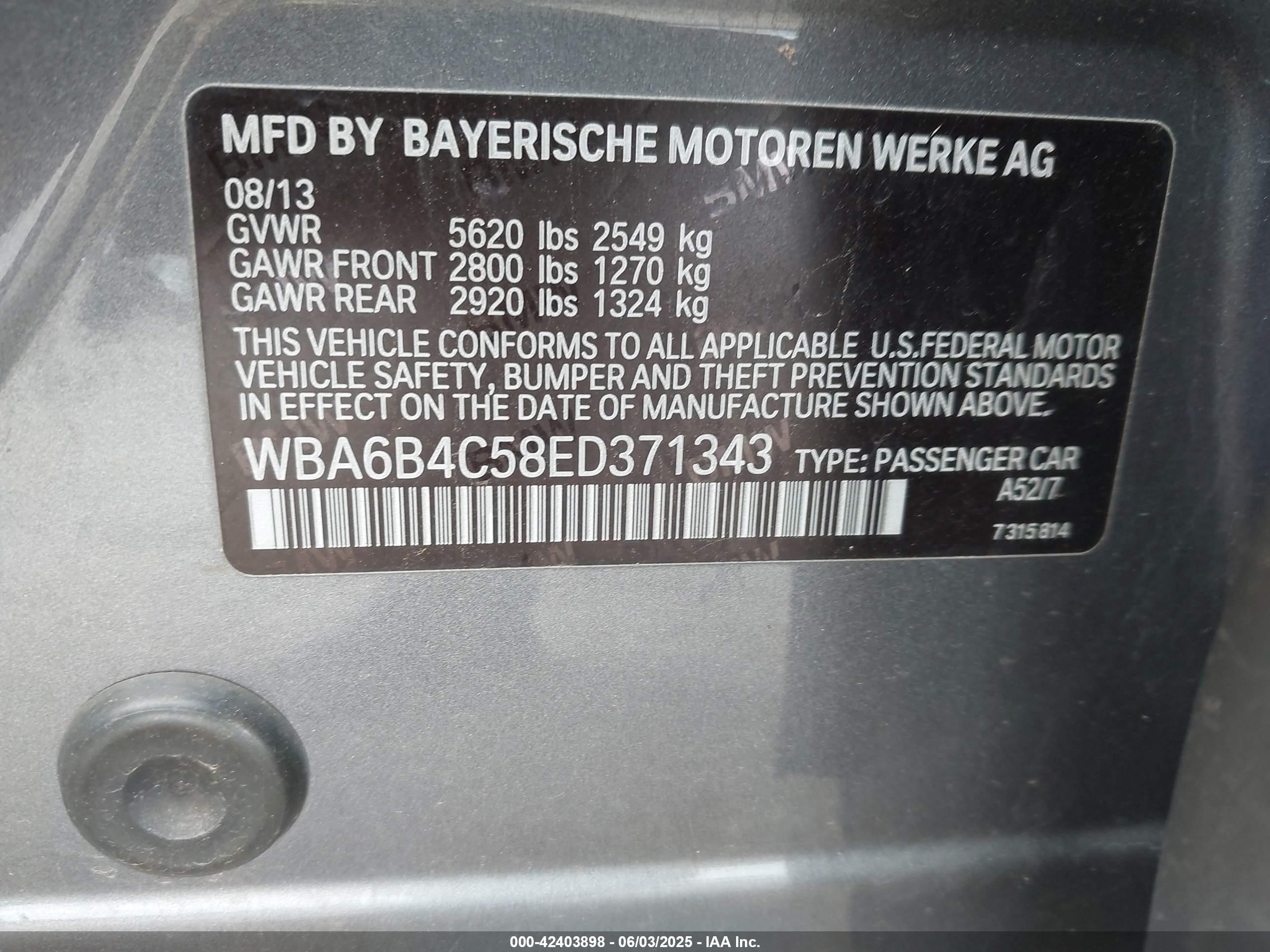 2014 Bmw 650i Gran Coupe Xdrive Gray vin: WBA6B4C58ED371343