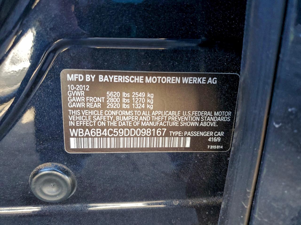 2013 Bmw 650 Xi Black vin: WBA6B4C59DD098167