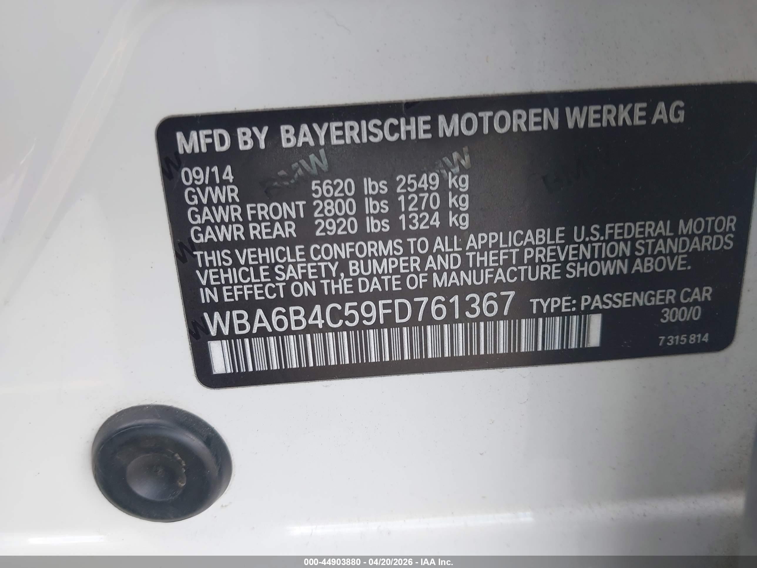 2015 Bmw 650i Gran Coupe Xdrive White vin: WBA6B4C59FD761367