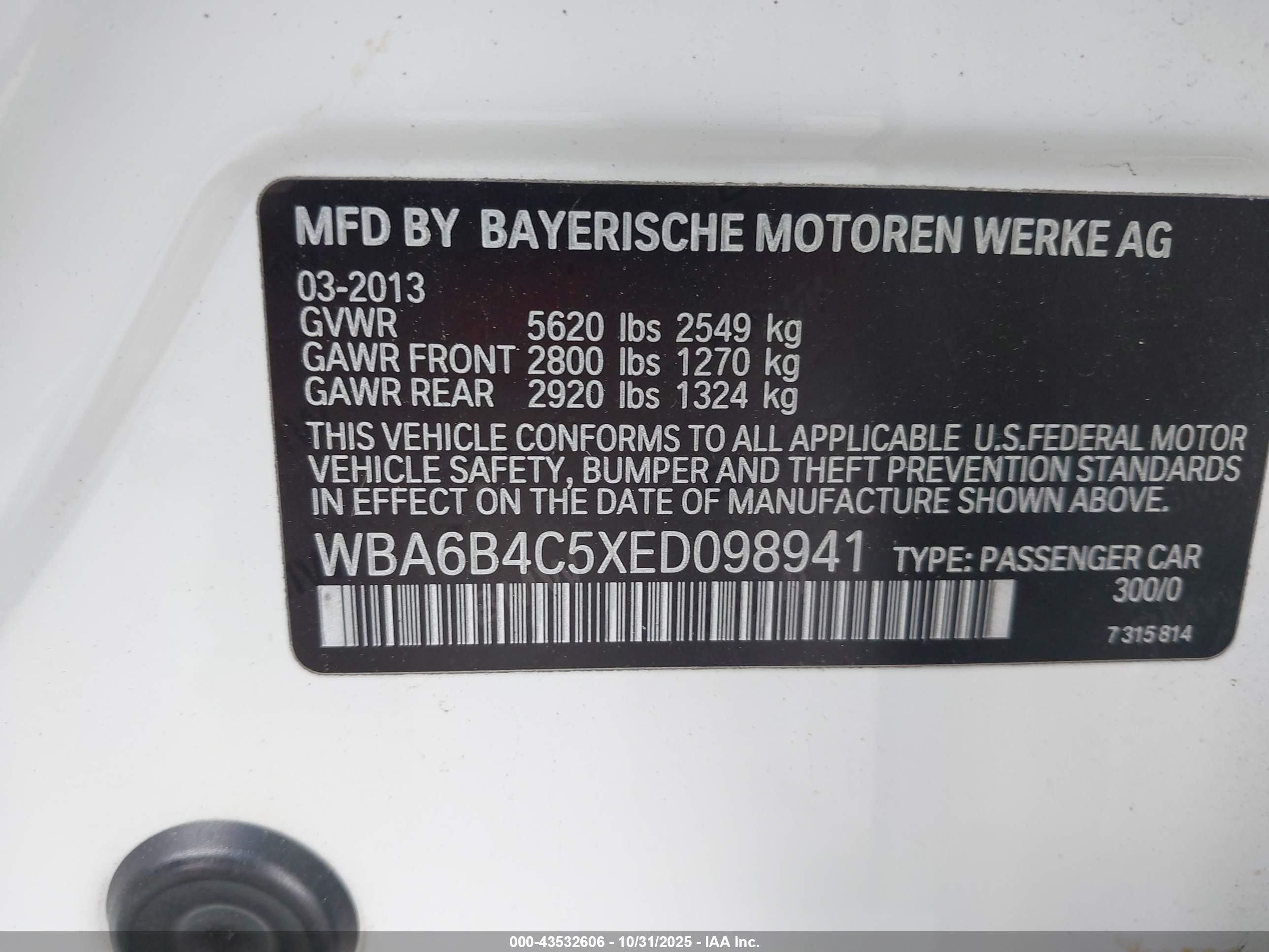 2014 Bmw 650i Gran Coupe Xdrive White vin: WBA6B4C5XED098941