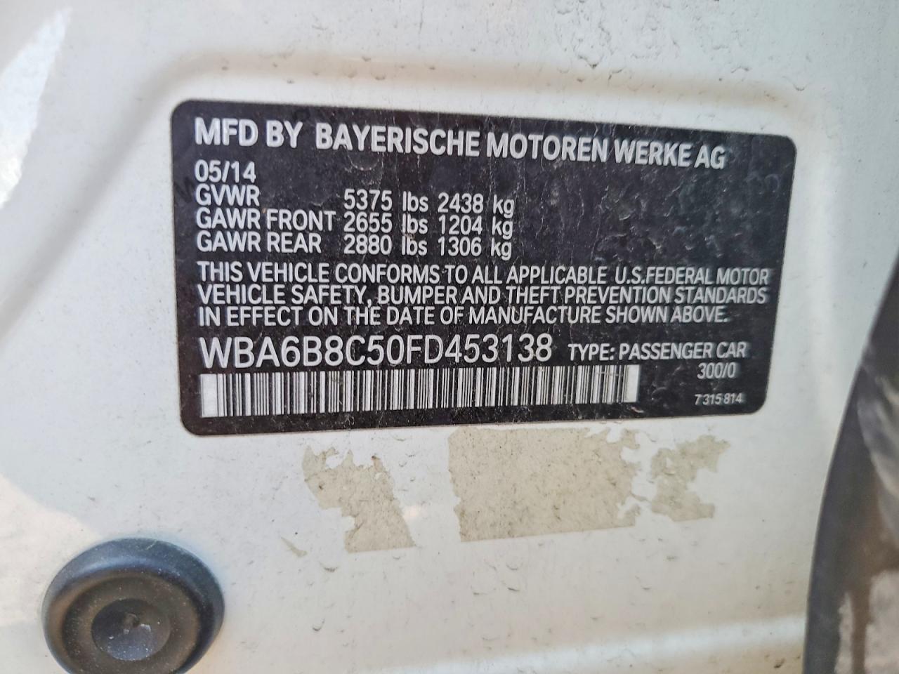 2015 Bmw 640 White vin: WBA6B8C50FD453138