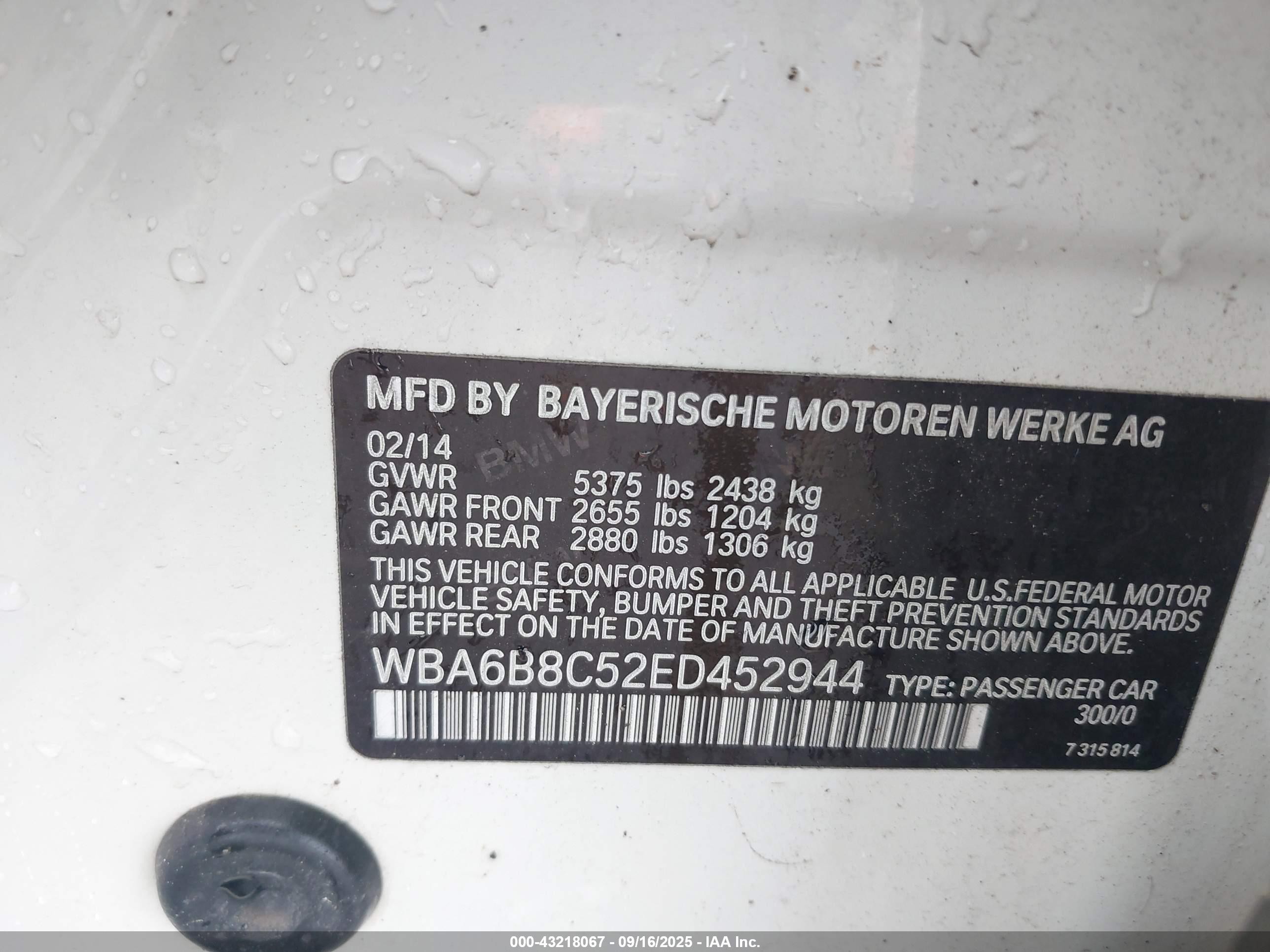 2014 Bmw 640i Gran Coupe Xdrive White vin: WBA6B8C52ED452944