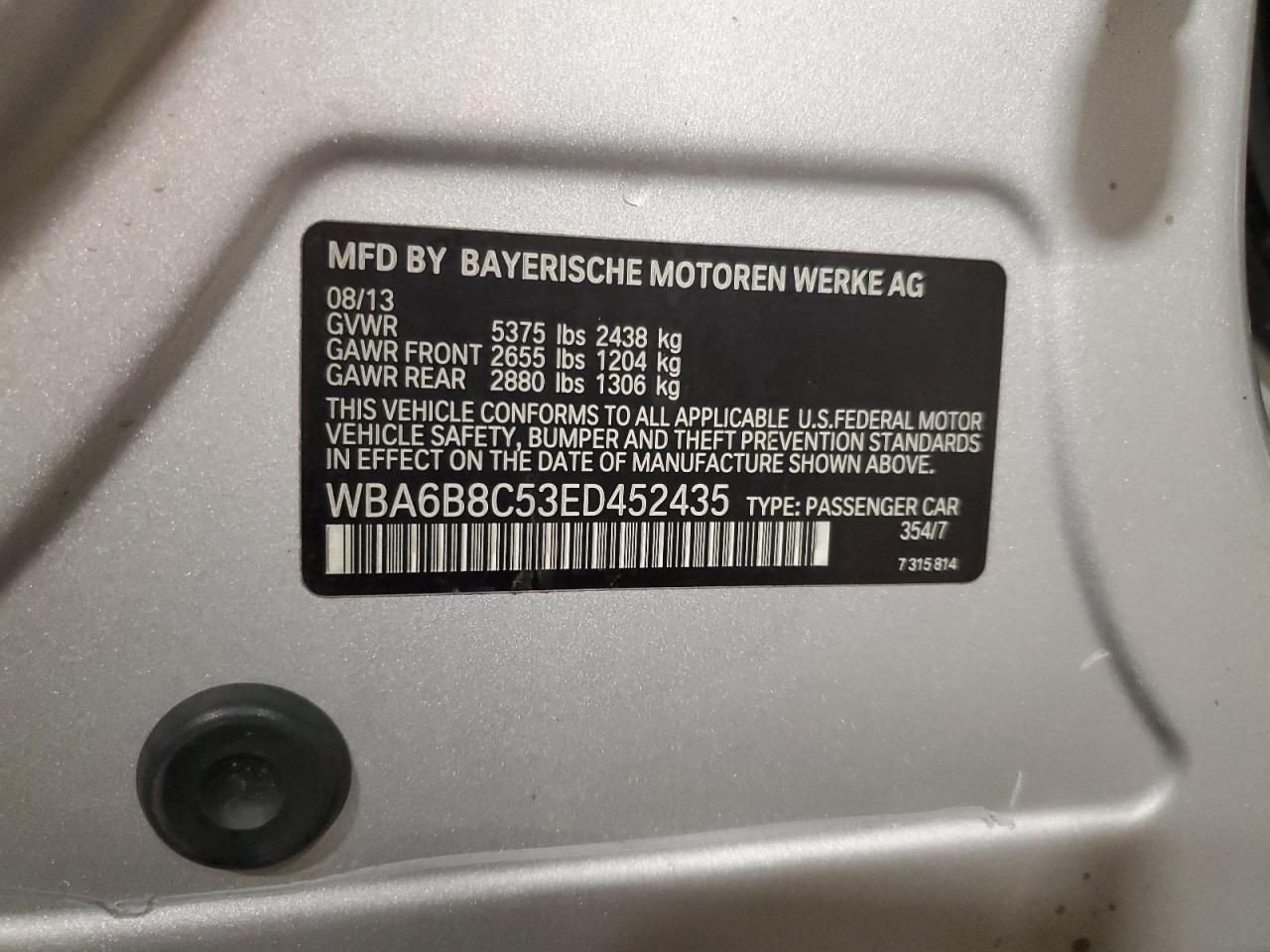 2014 Bmw 640 Xi Gran Coupe Silver vin: WBA6B8C53ED452435