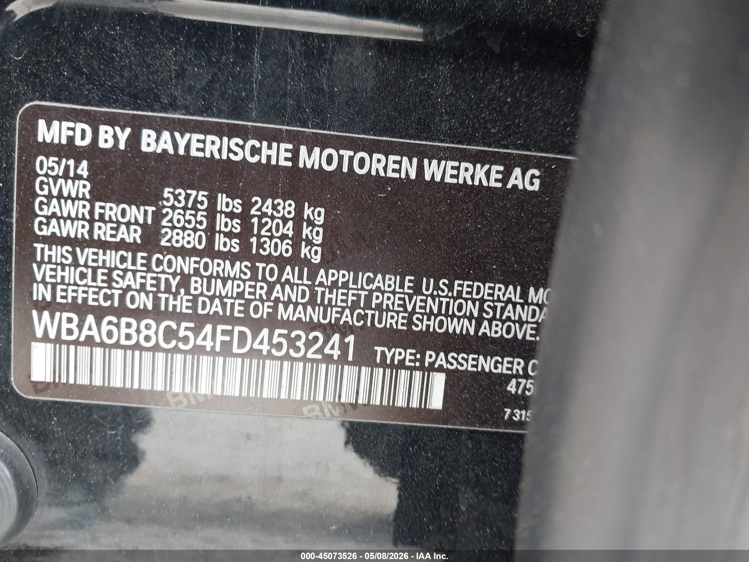 2015 Bmw 640i Gran Coupe Xdrive Black vin: WBA6B8C54FD453241
