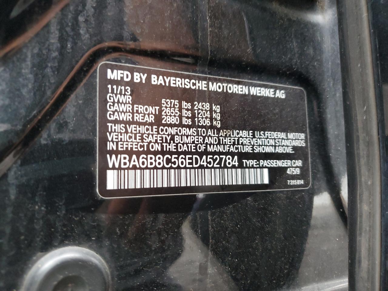 2014 Bmw 640 Xi Gran Coupe Black vin: WBA6B8C56ED452784