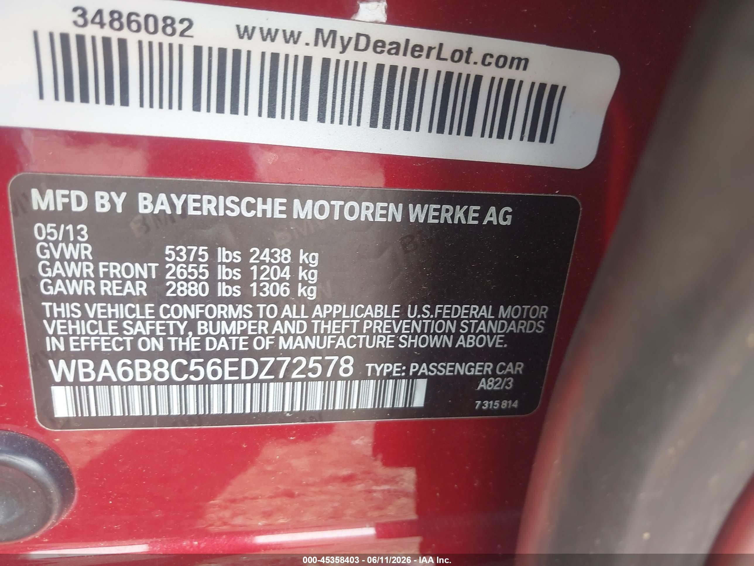 2014 Bmw 640i Gran Coupe Xdrive Red vin: WBA6B8C56EDZ72578