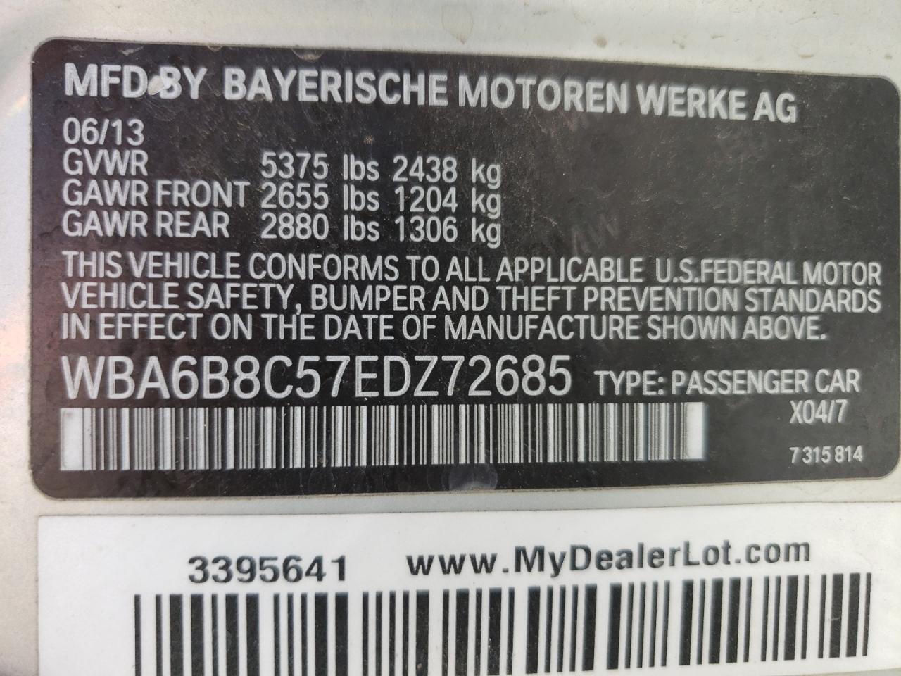 2014 Bmw 640 Xi Gran Coupe   Silver vin: WBA6B8C57EDZ72685