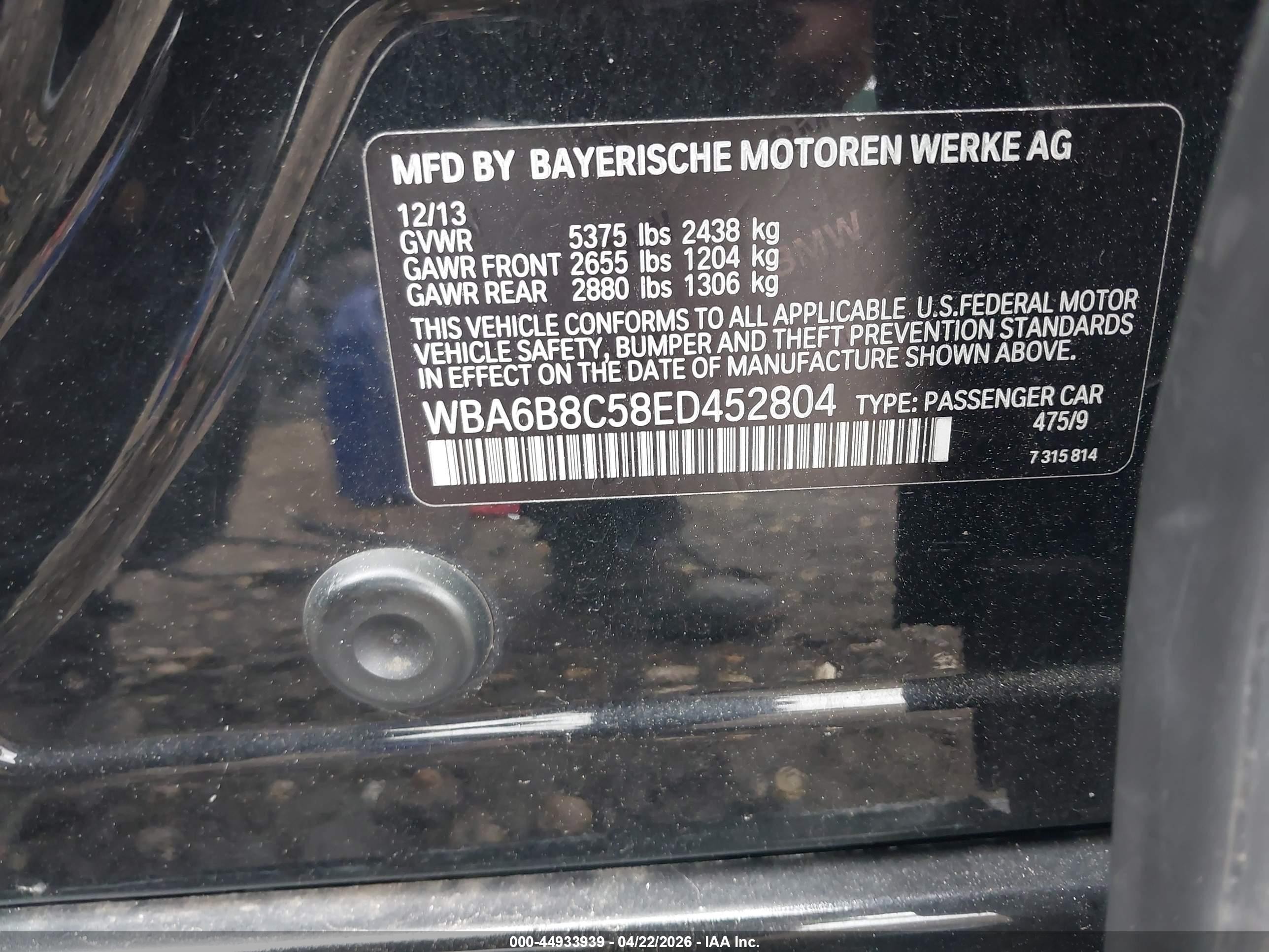 2014 Bmw 640i Gran Coupe Xdrive Black vin: WBA6B8C58ED452804