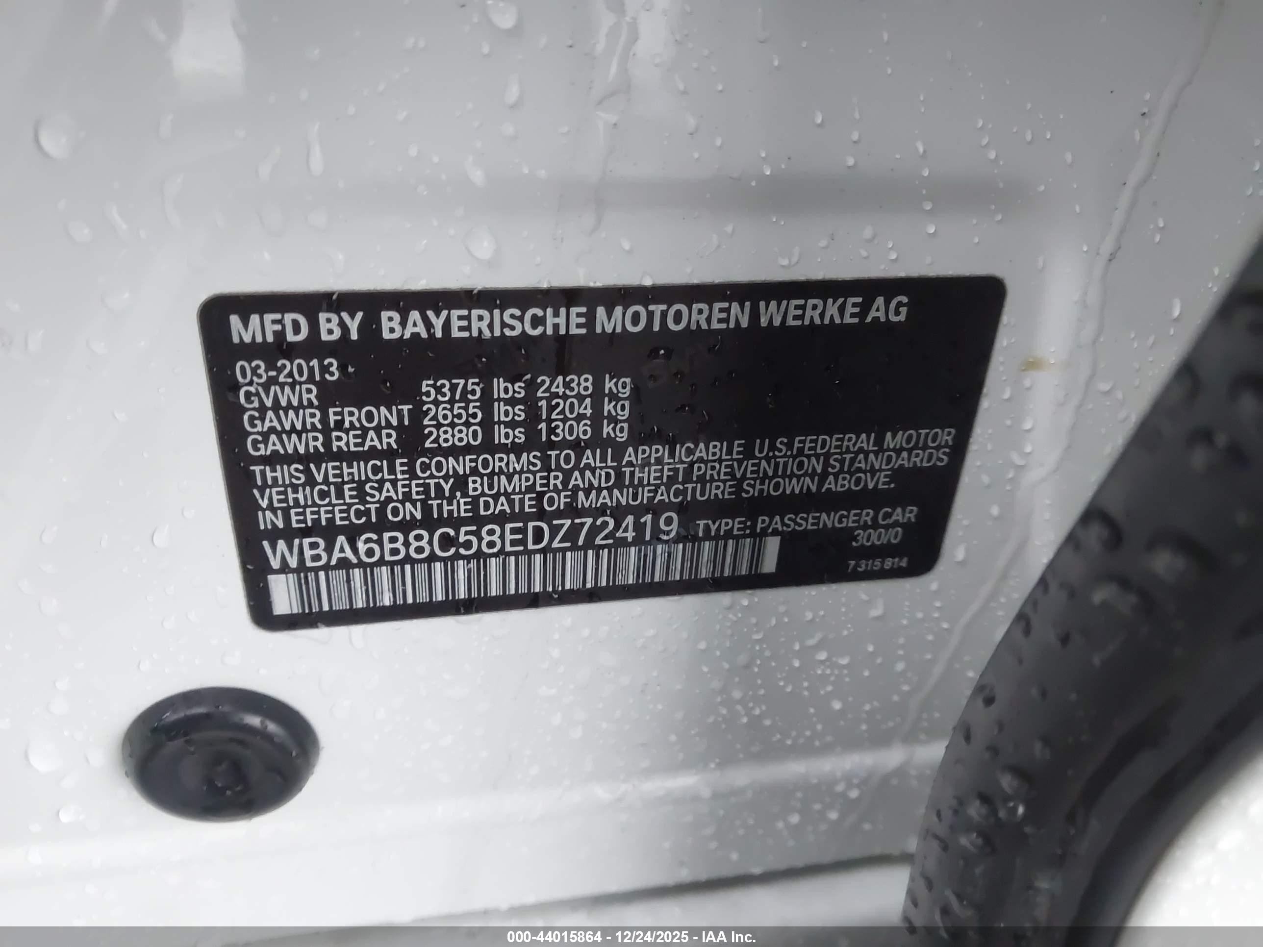 2014 Bmw 640i Gran Coupe Xdrive Белый vin: WBA6B8C58EDZ72419