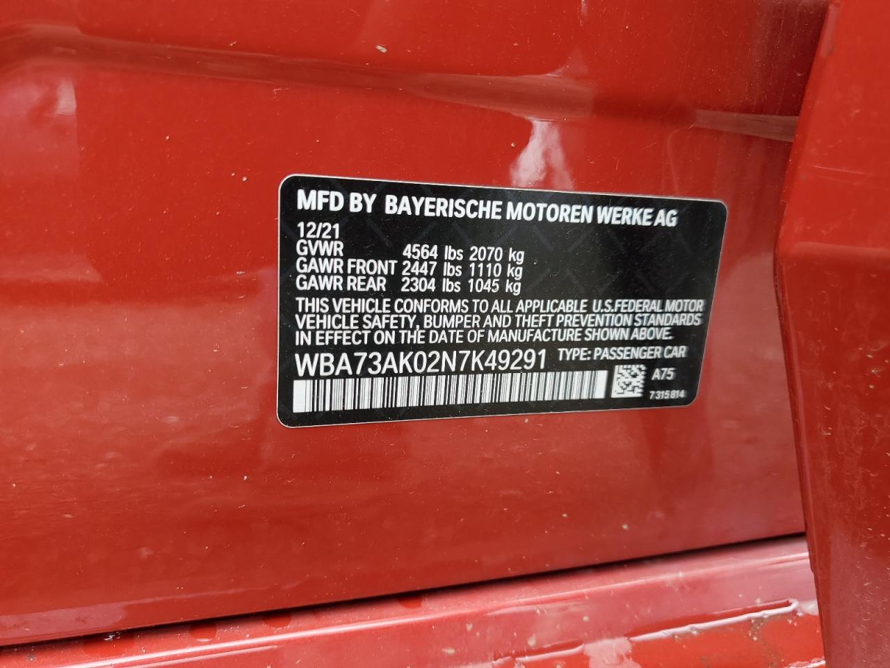 2022 Bmw 228xi    Красный vin: WBA73AK02N7K49291