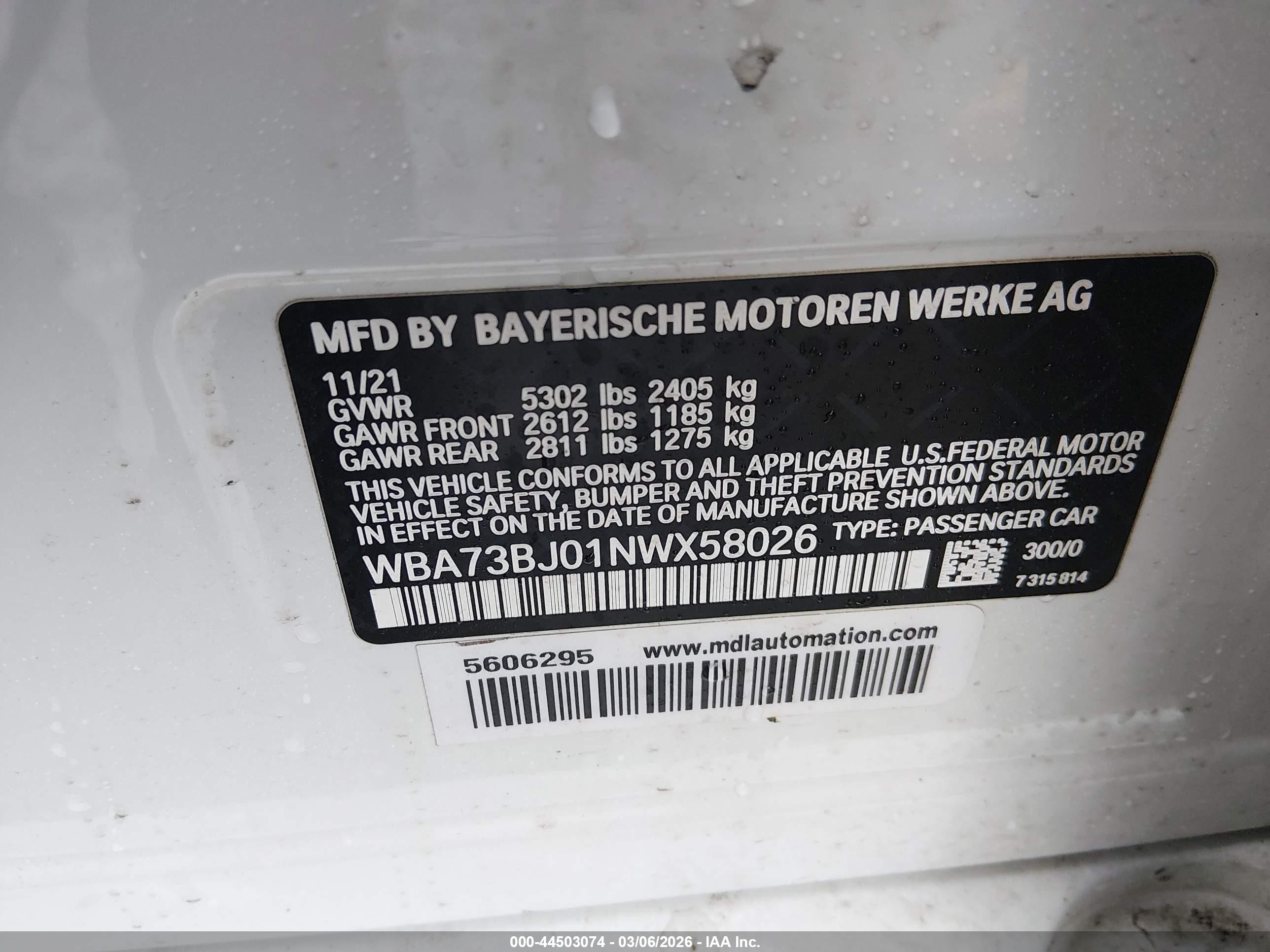 2022 Bmw 540 I Xdrive White vin: WBA73BJ01NWX58026