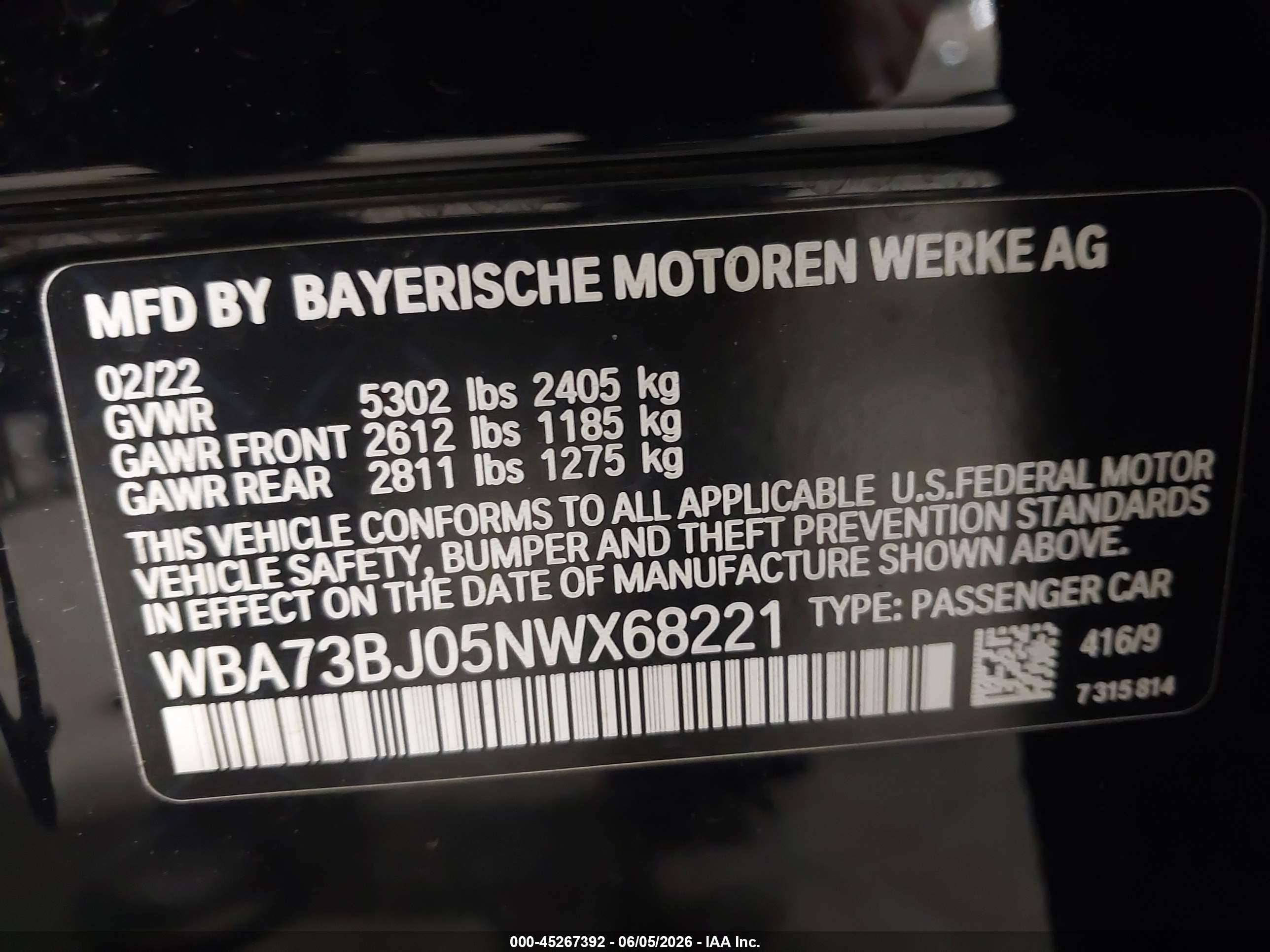 2022 Bmw 540 I Xdrive Dark Blue vin: WBA73BJ05NWX68221