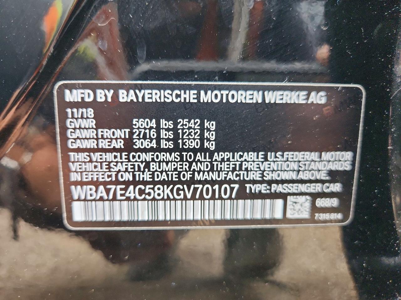 2019 Bmw 740 Xi Black vin: WBA7E4C58KGV70107