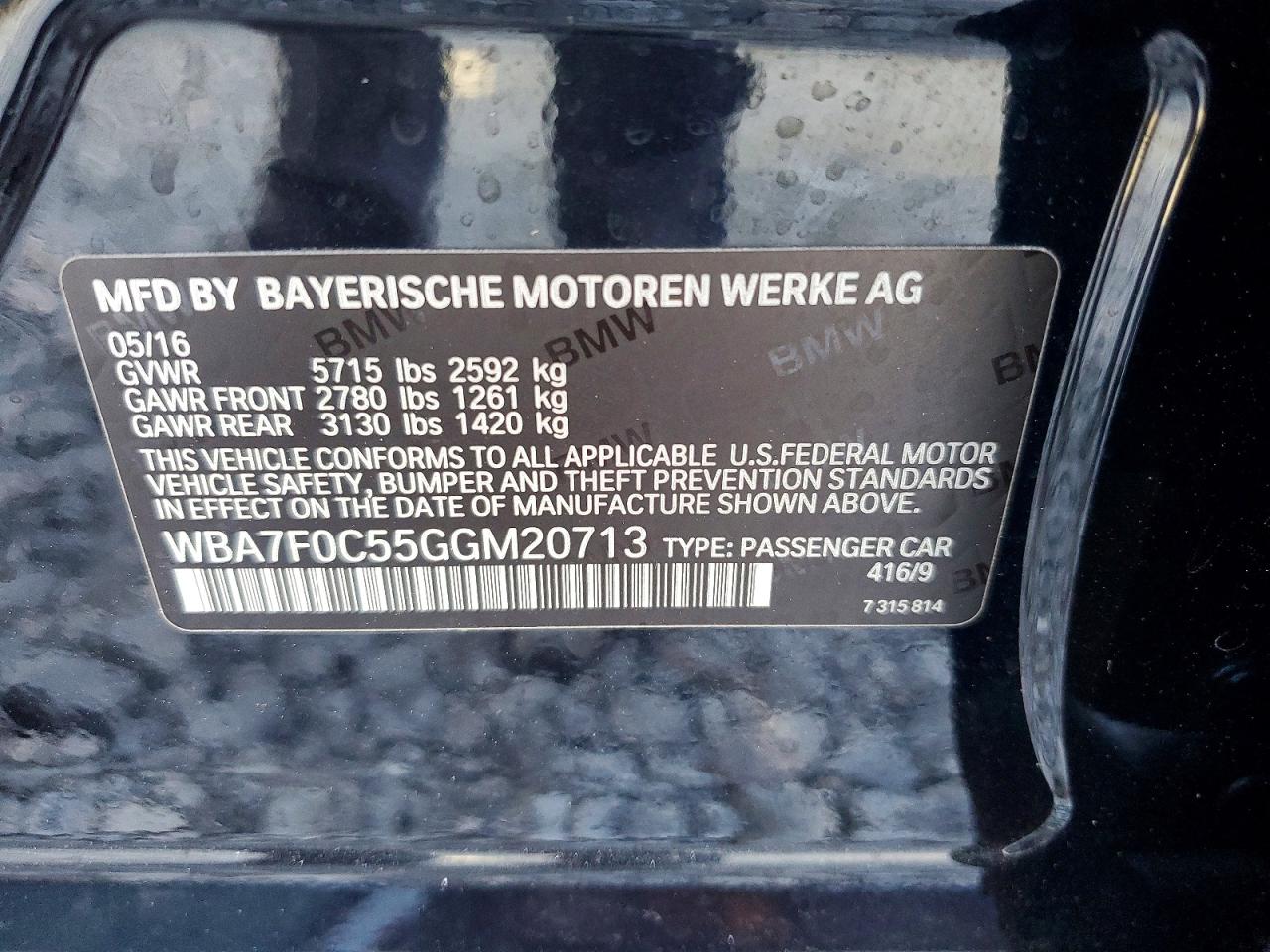 2016 Bmw 750 I Black vin: WBA7F0C55GGM20713