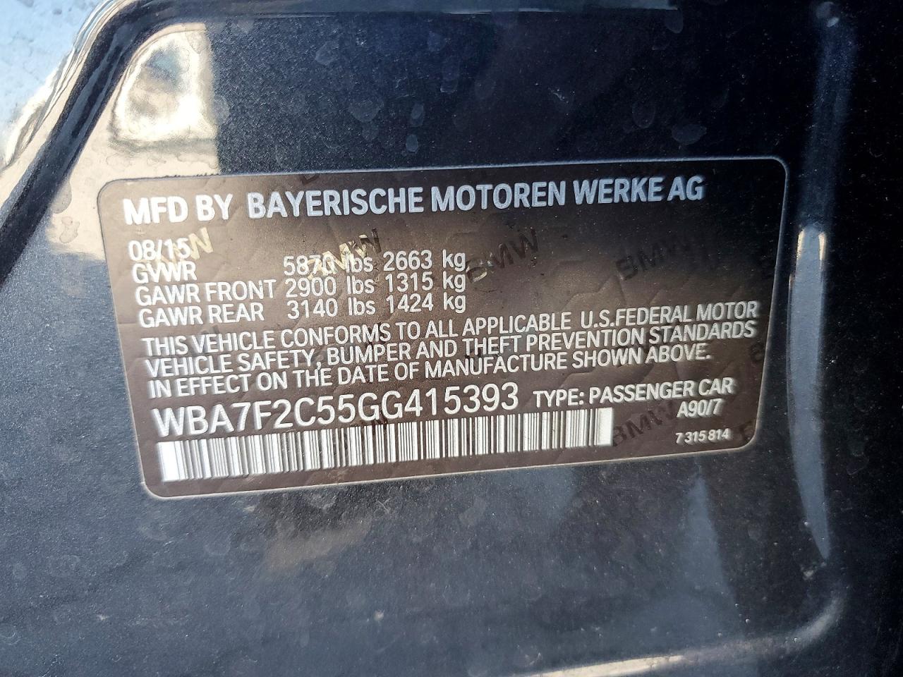 2016 Bmw 750 Xi Gray vin: WBA7F2C55GG415393
