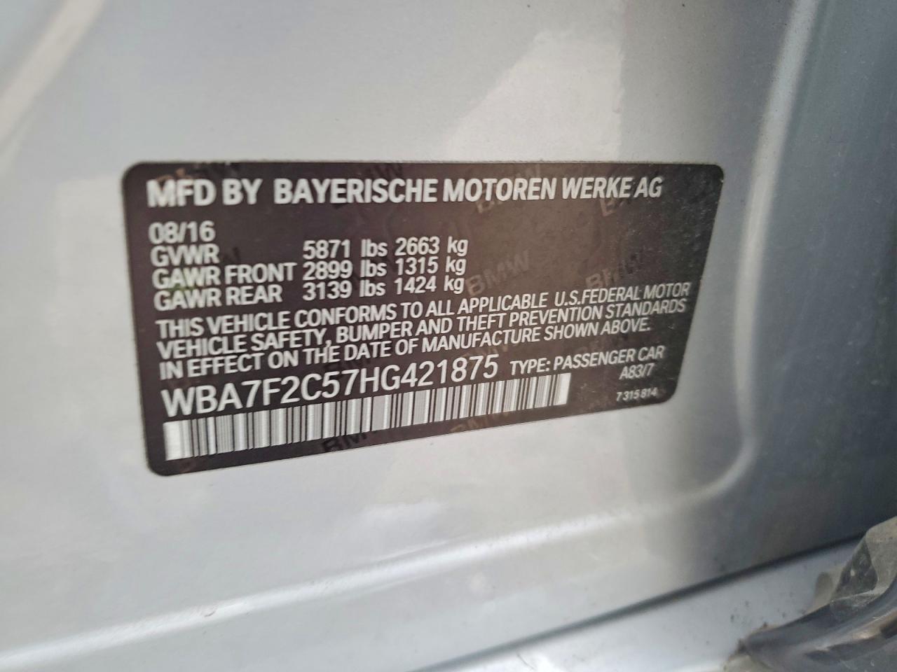 2017 Bmw 750 Xi Silver vin: WBA7F2C57HG421875