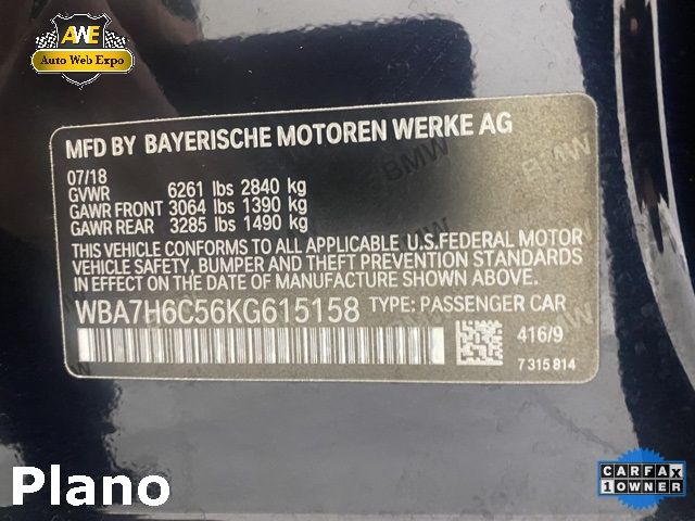 2019 Bmw 7 Series M760i Xdrive Черный vin: WBA7H6C56KG615158