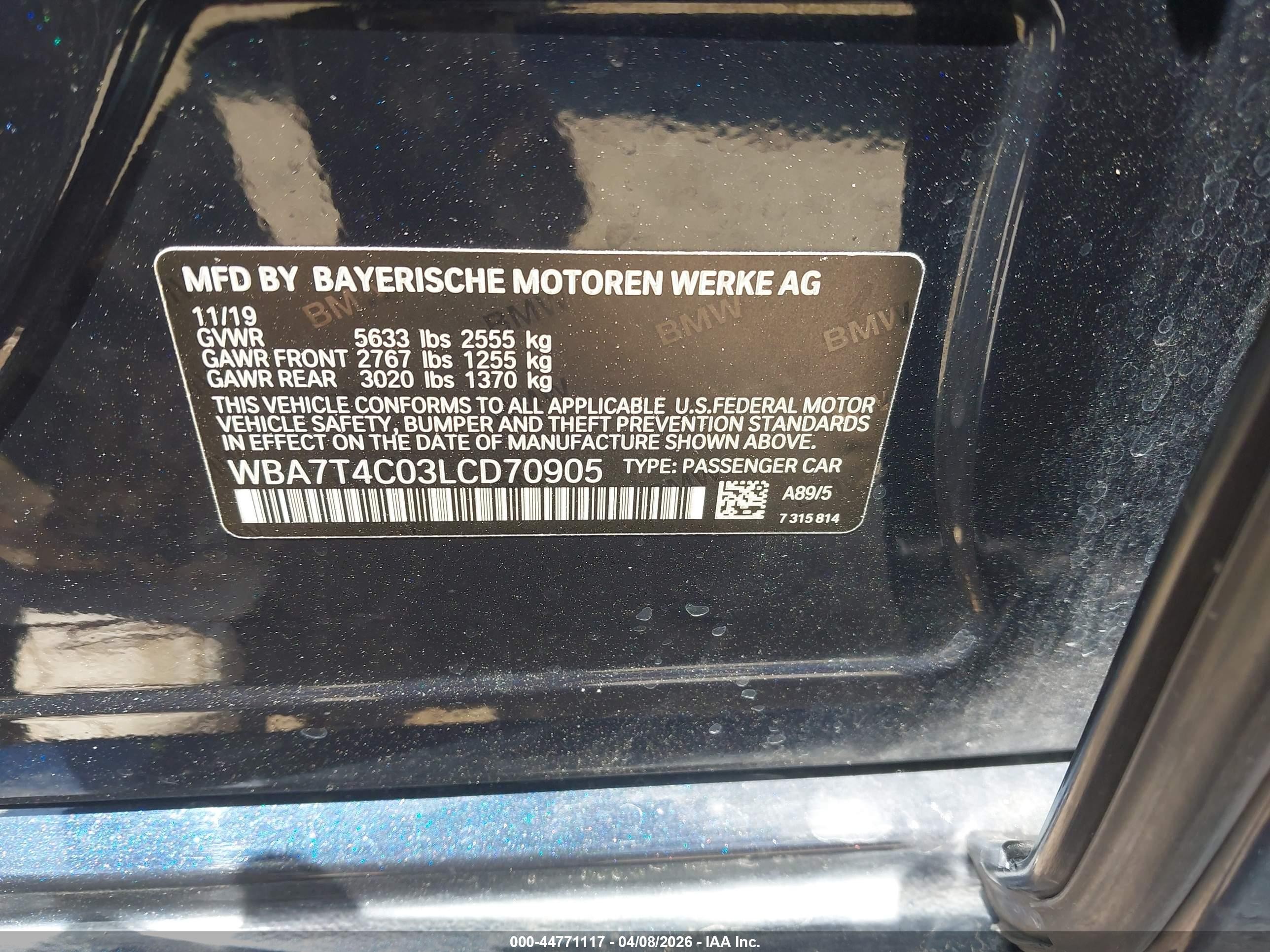 2020 Bmw 740i Xdrive Blue vin: WBA7T4C03LCD70905