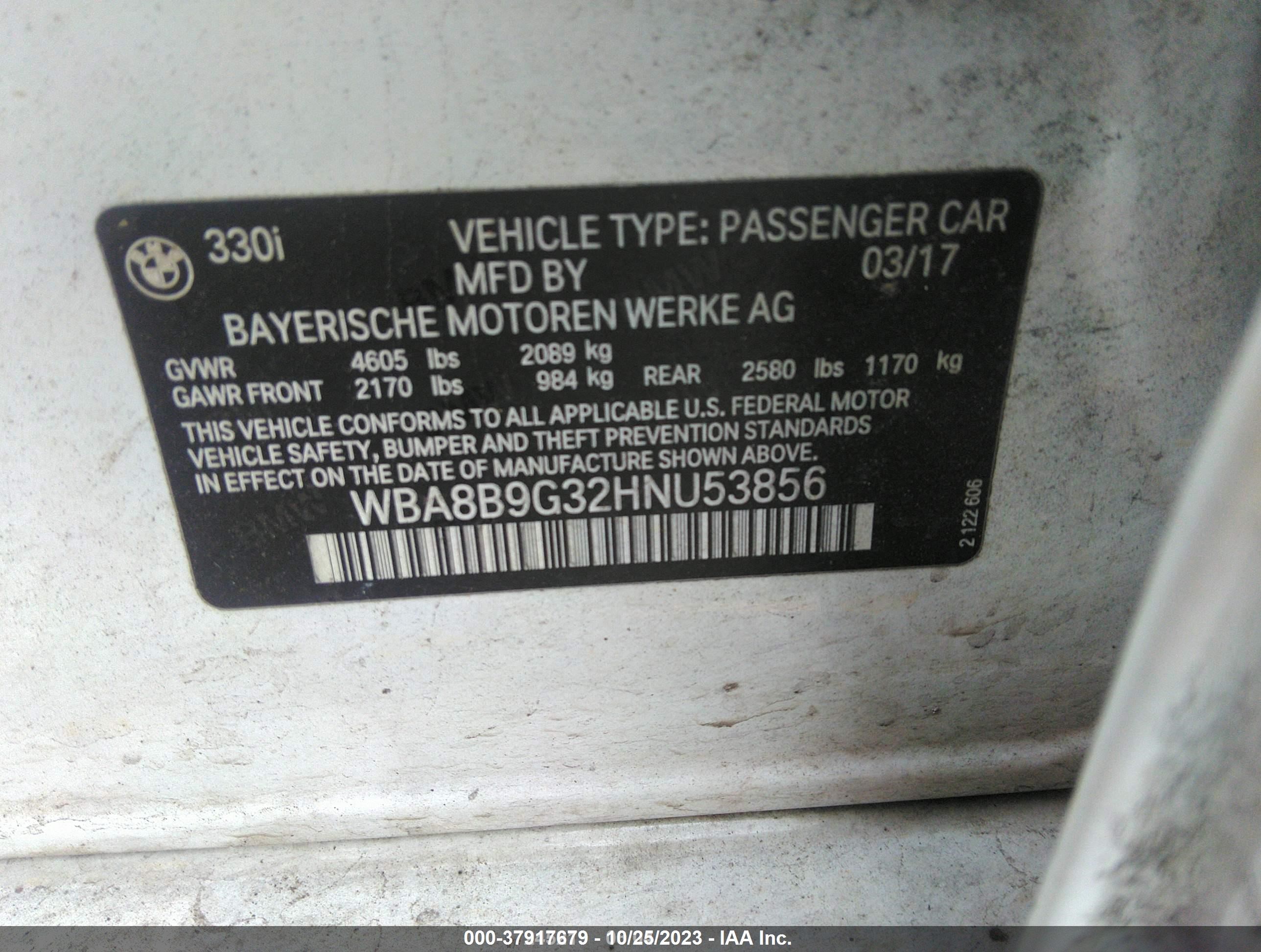 2017 Bmw 330i White vin: WBA8B9G32HNU53856