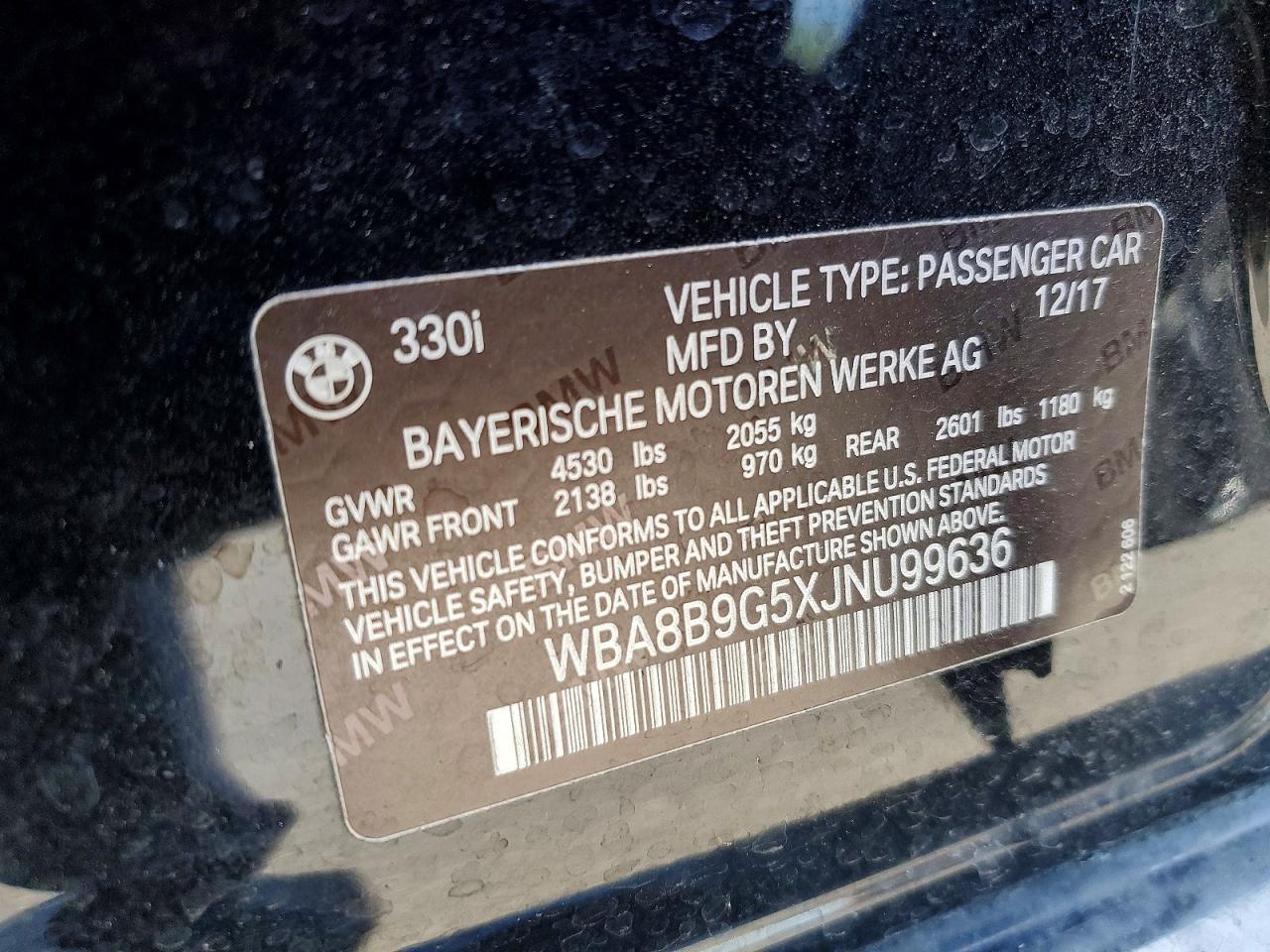 2018 Bmw 330 I Black vin: WBA8B9G5XJNU99636