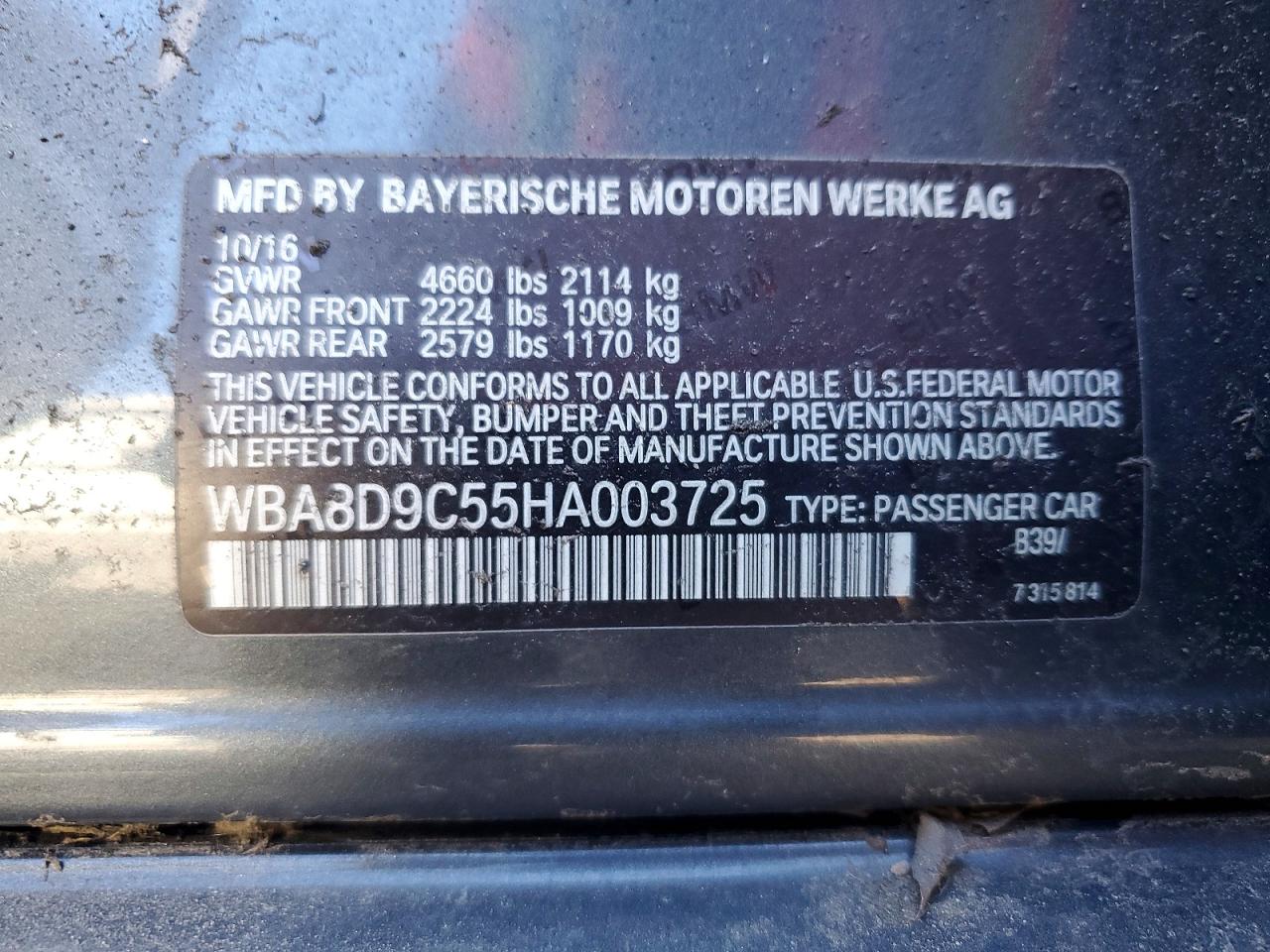 2017 Bmw 330 Xi Gray vin: WBA8D9C55HA003725
