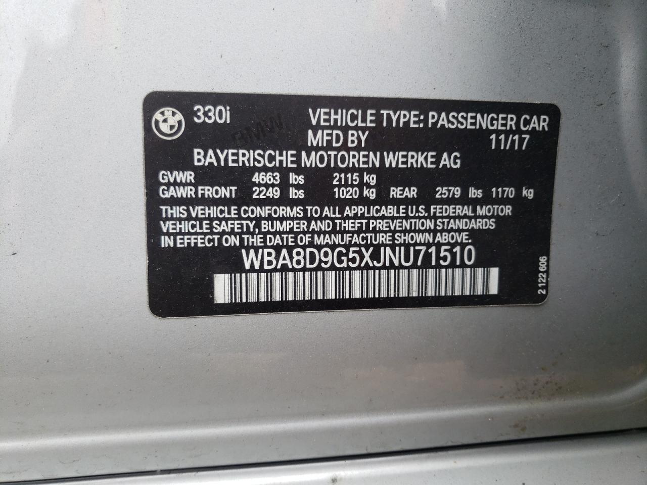 2018 Bmw 330 Xi Silver vin: WBA8D9G5XJNU71510