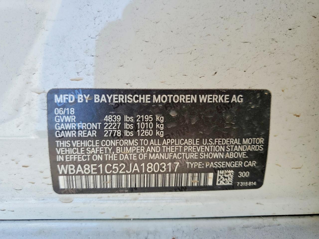 2018 Bmw 330e Белый vin: WBA8E1C52JA180317