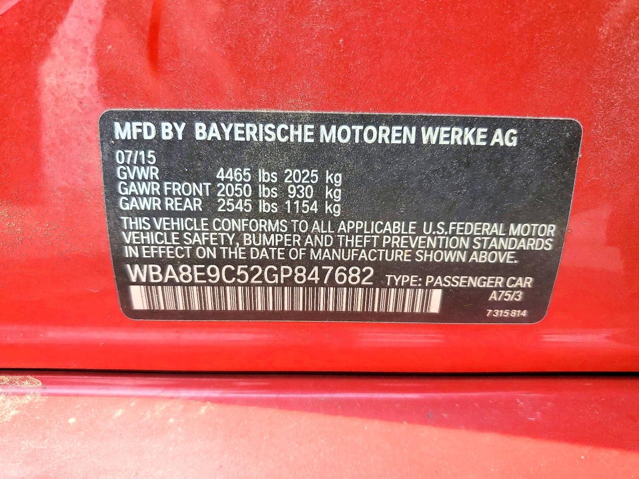 2016 Bmw 328 I Sulev Red vin: WBA8E9C52GP847682