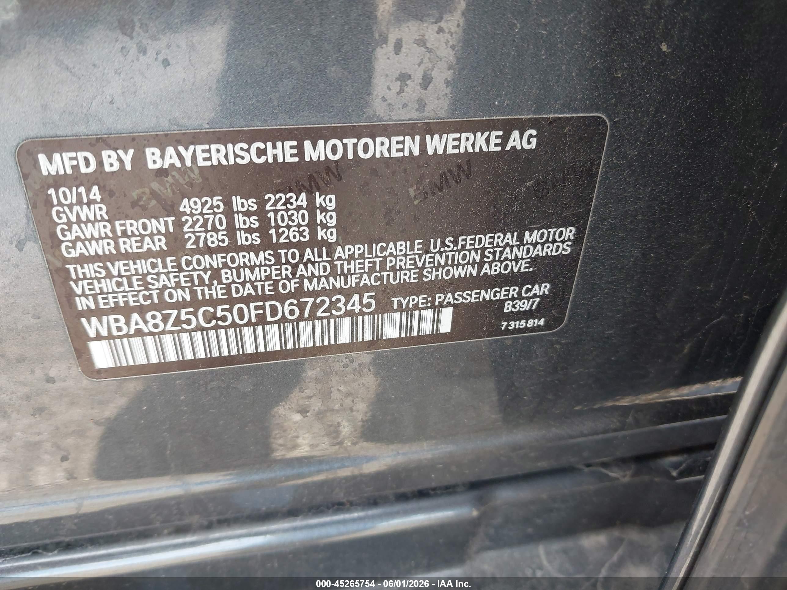 2015 Bmw 328i Gran Turismo Xdrive Gray vin: WBA8Z5C50FD672345