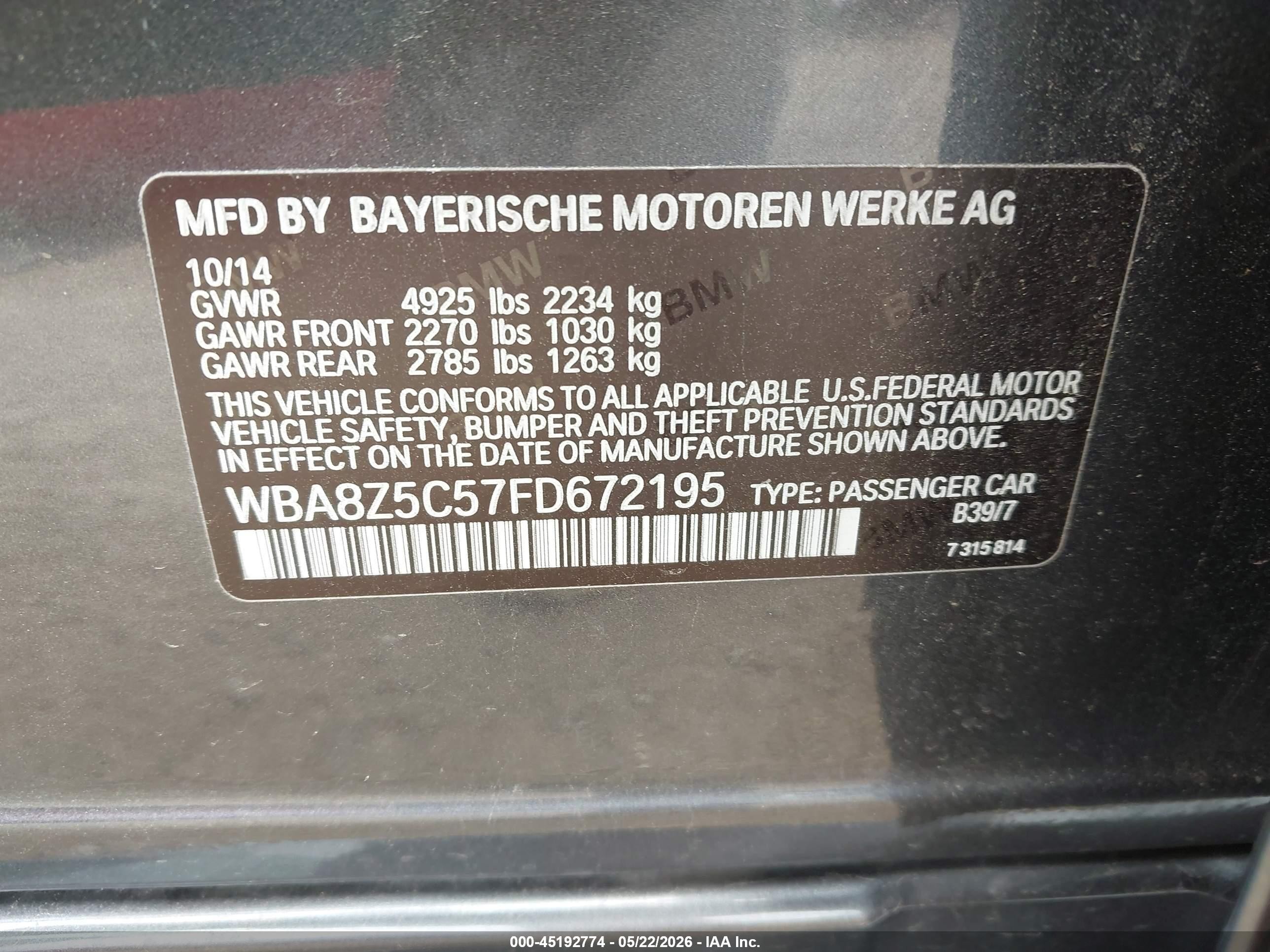 2015 Bmw 328i Gran Turismo Xdrive Gray vin: WBA8Z5C57FD672195