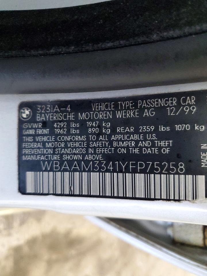 2000 Bmw 323 I Silver vin: WBAAM3341YFP75258