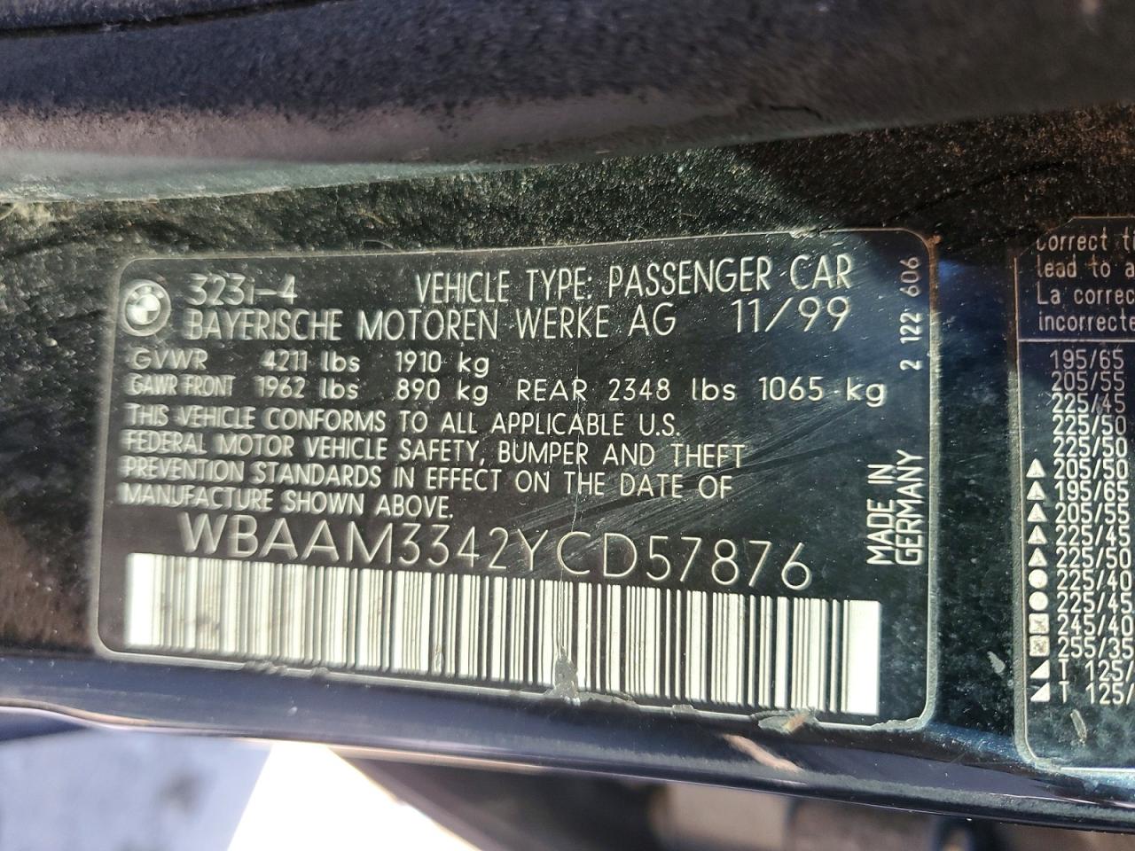 2000 Bmw 323 I Black vin: WBAAM3342YCD57876