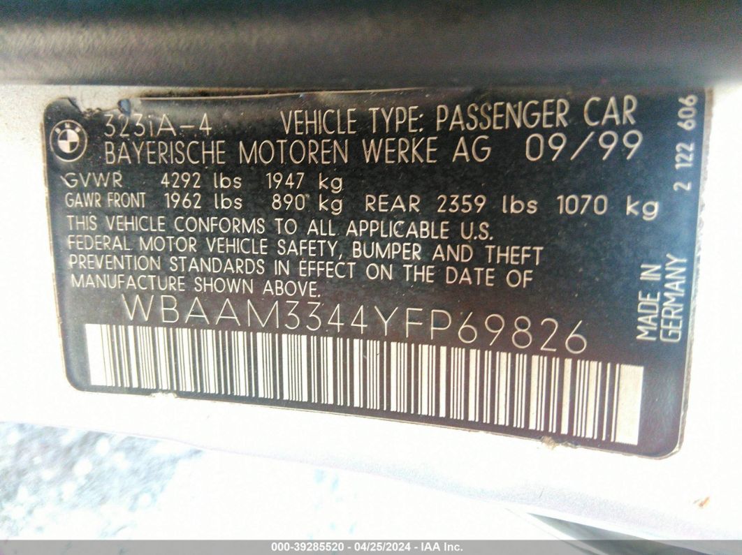 WBAAM3344YFP69826 — 2000 BMW 323I History & VIN | AutoHelperBot