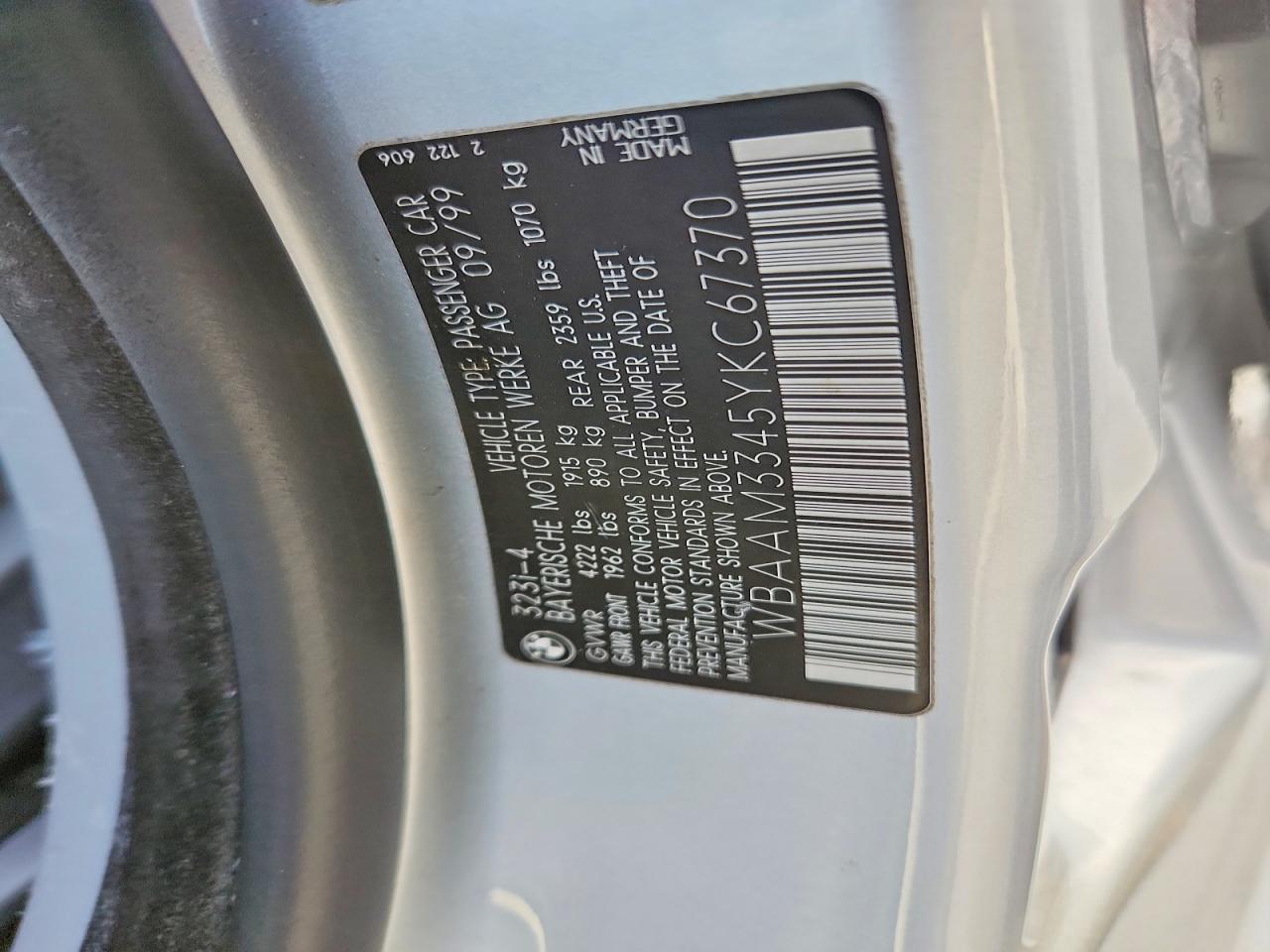 2000 Bmw 323 I Silver vin: WBAAM3345YKC67370